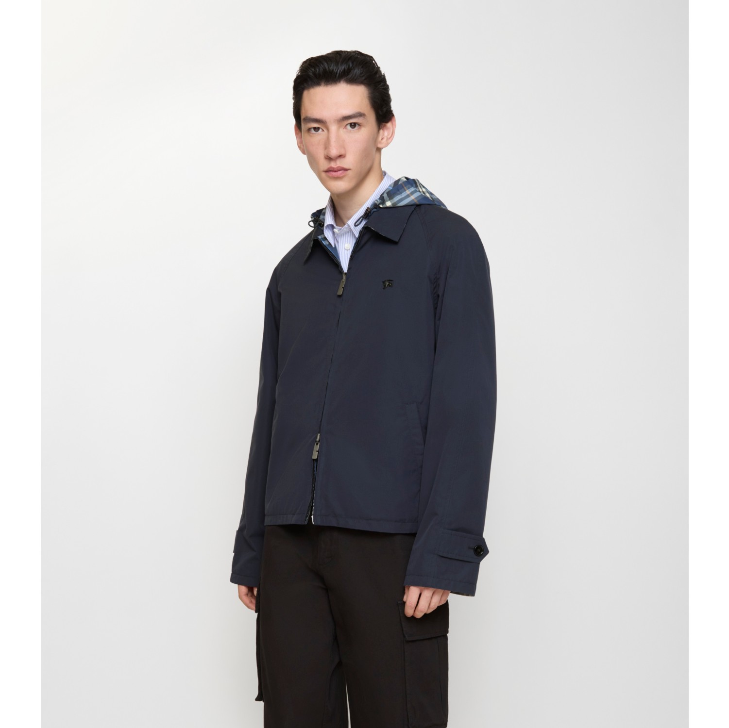Reversible Check Cotton Jacket in Silhouette blue - Men | Burberry® Official