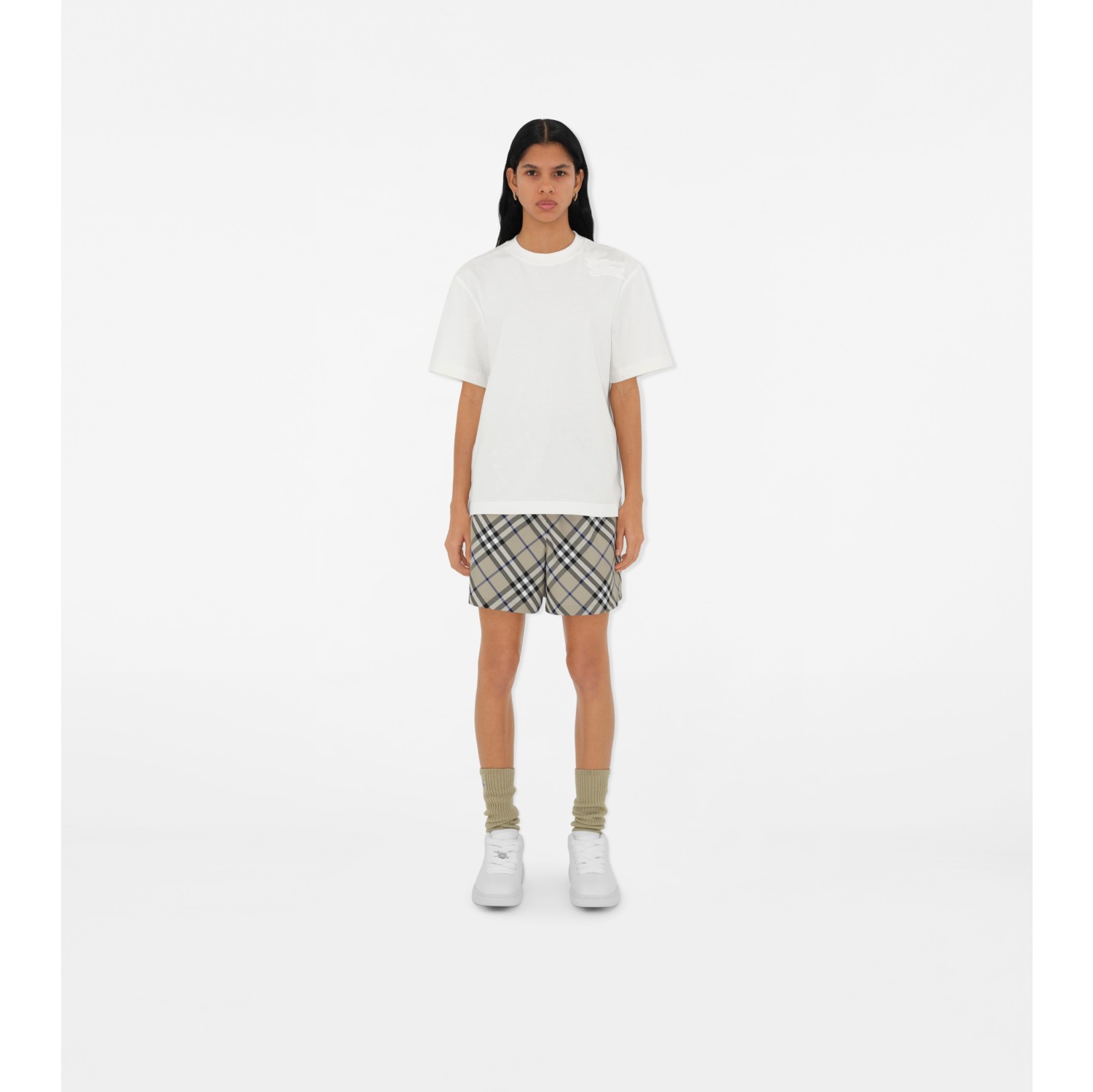 Check Shorts in Lichen - Women, Nylon | Burberry® Official