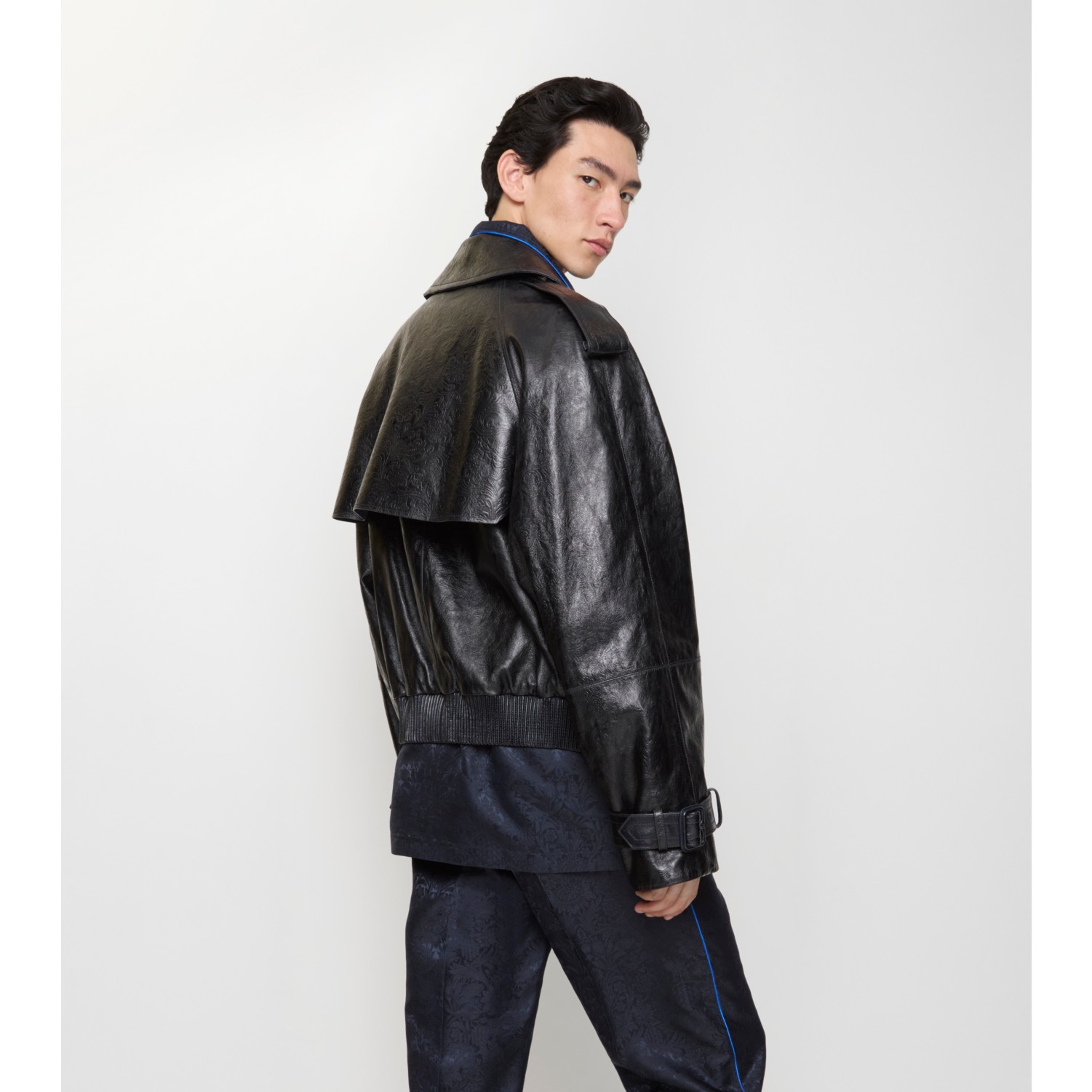 Cropped Embossed Leather Trench Jacket