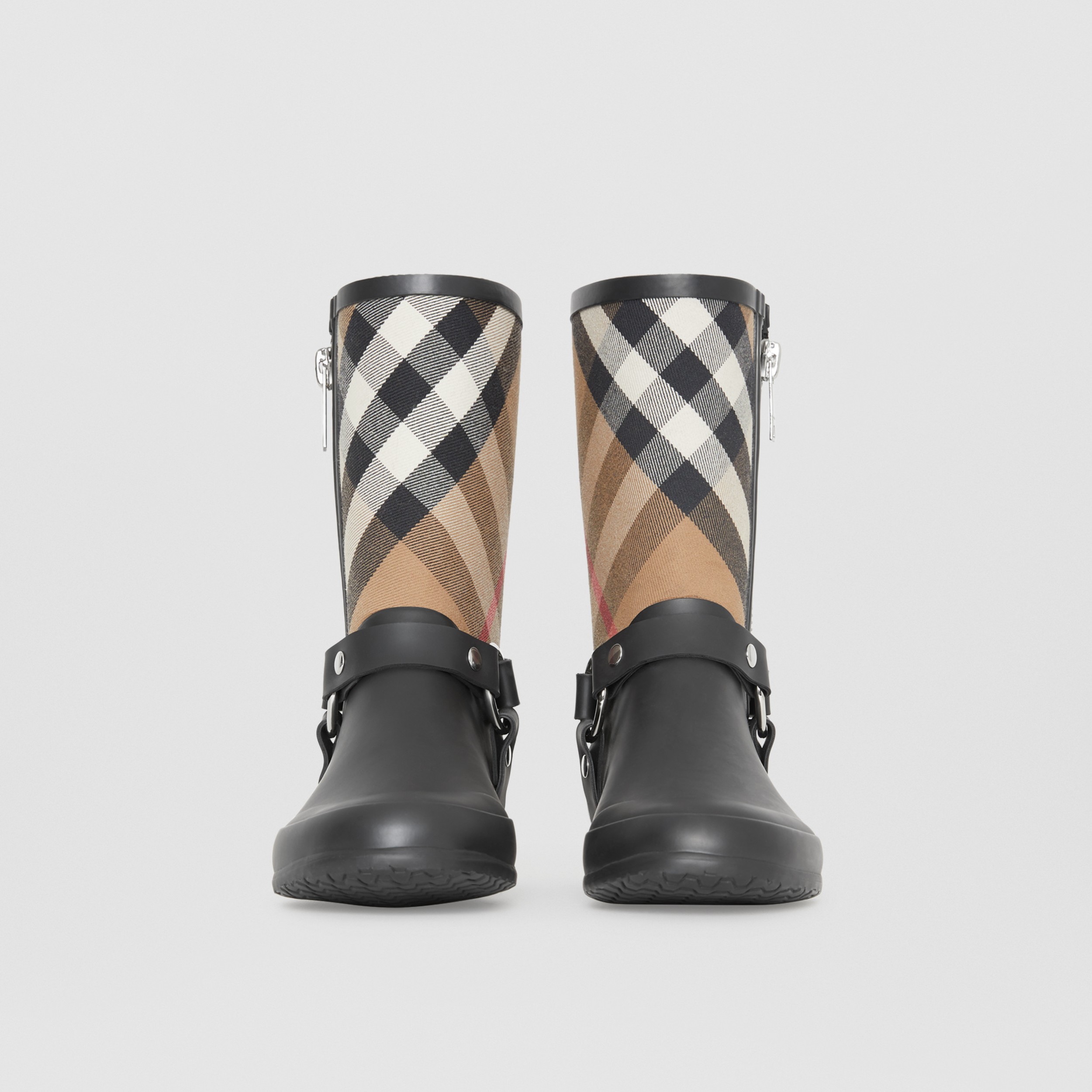 Buckle and Strap Detail Check Rain Boots in House Check/black - Women ...