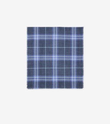 Reversible Check Wool Silk Scarf in Dive blue/torrent blue
