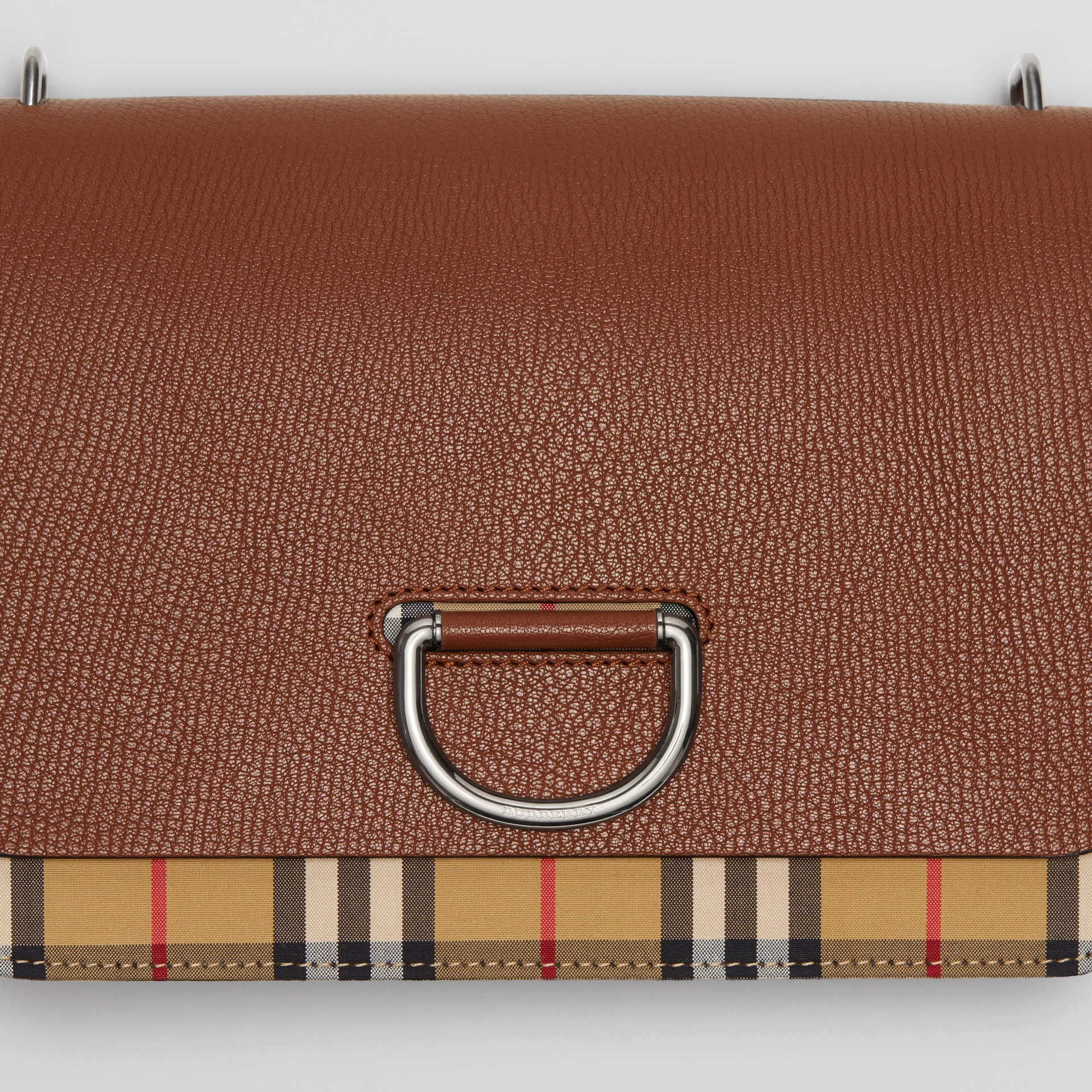 The Medium Vintage Check and Leather Dring Bag in Tan/black Women