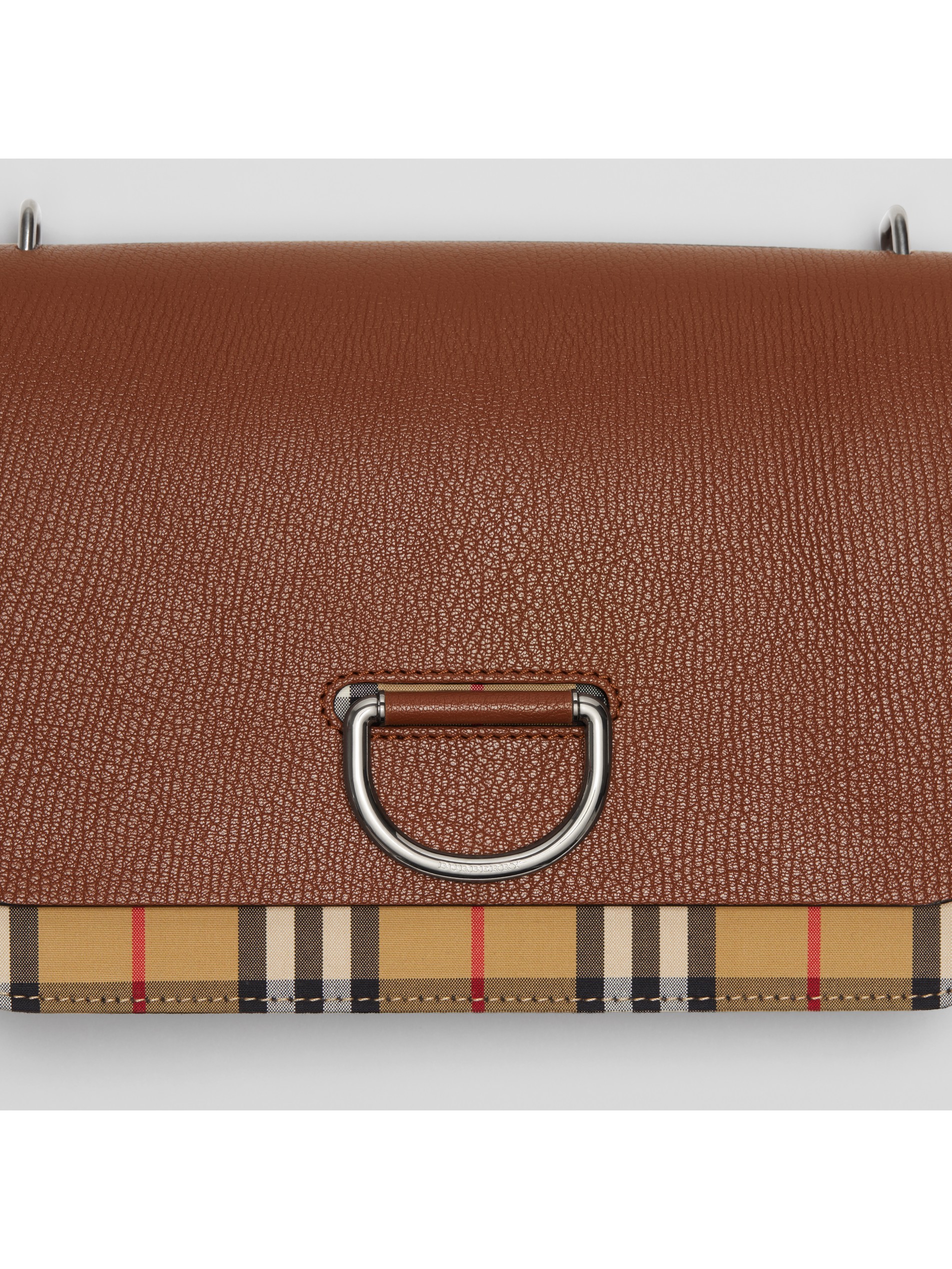 棕褐色 / 黑色 中号 vintage 格纹拼皮革 d 型环包 产品图片11