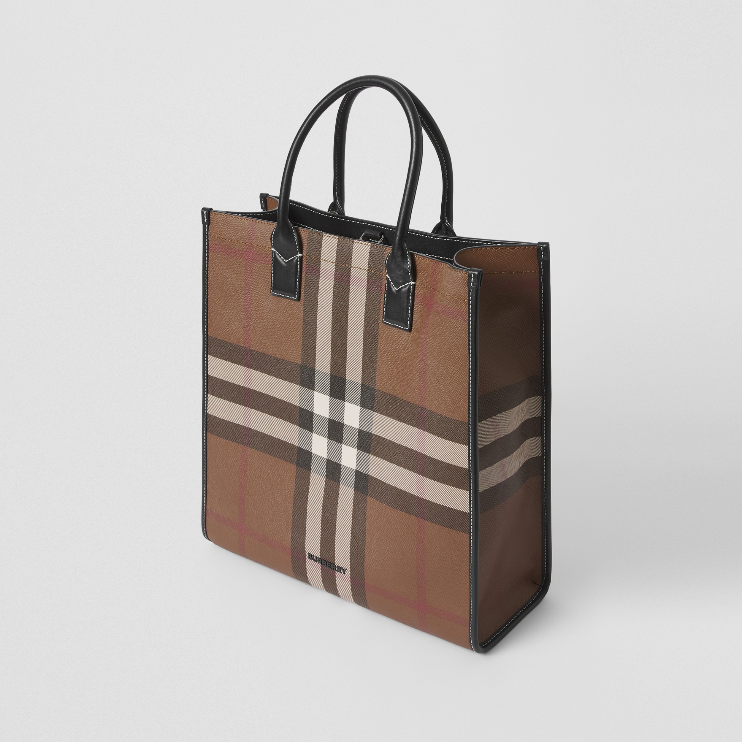 Check E-canvas and Leather Tote in Dark Birch Brown - Men | Burberry® Official - 4