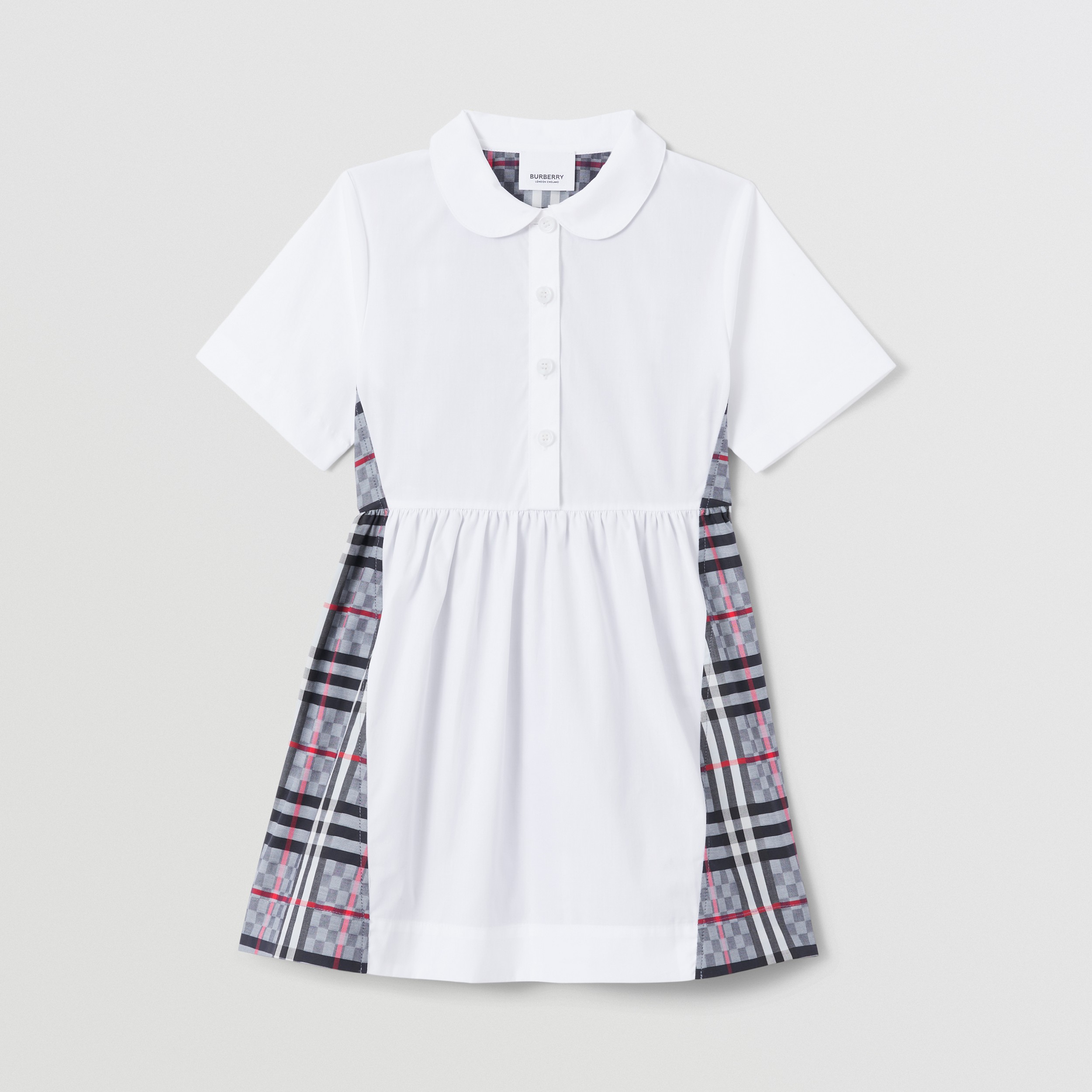 Chequerboard Panel Stretch Cotton Polo Shirt Dress in Pale Blue | Burberry® Official - 1