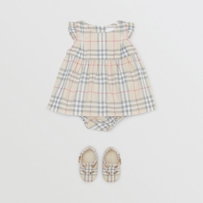 Ruffled Check Cotton Dress with 