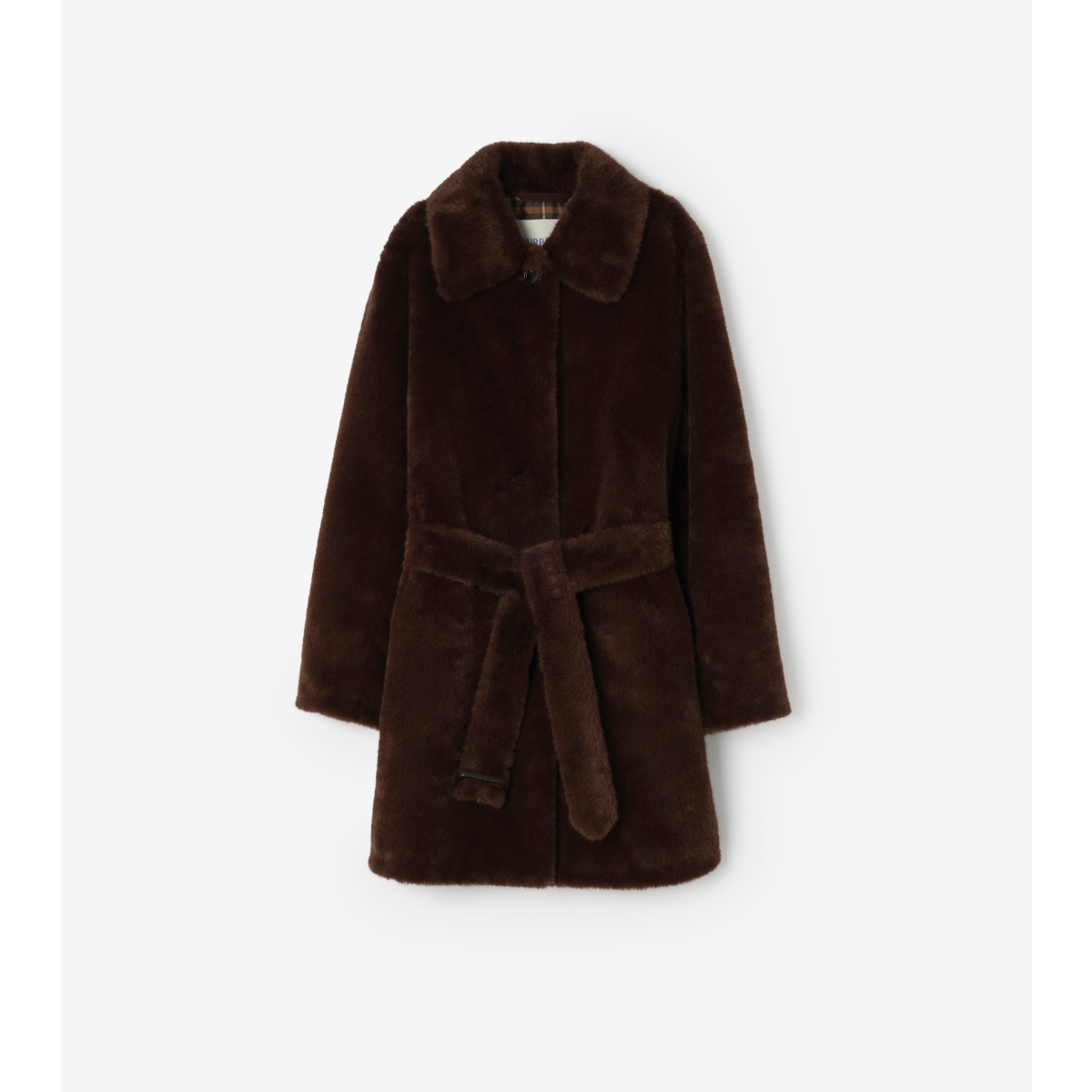  Check Short Belted Faux-fur Car Coat
