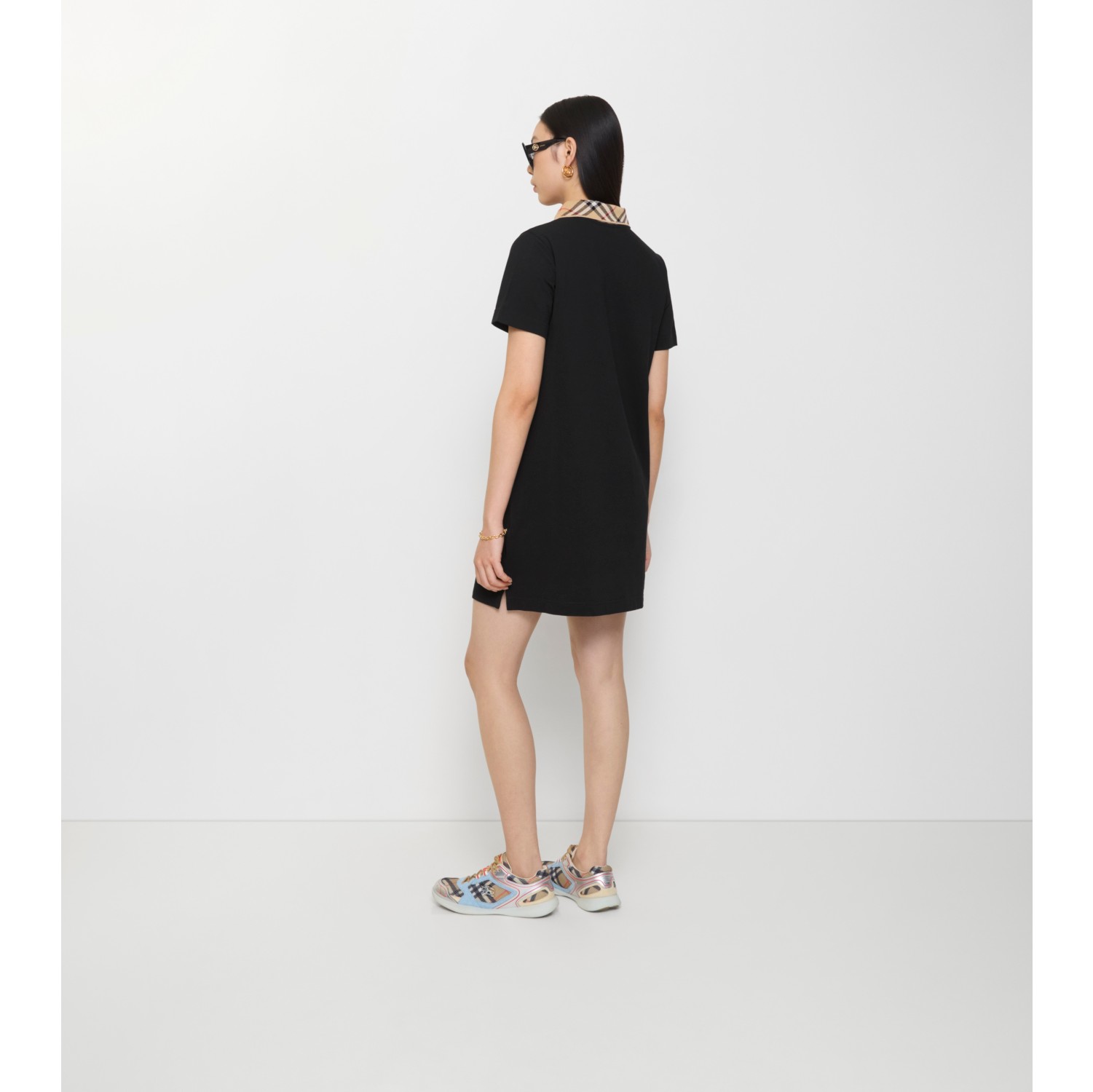 Check Collar Cotton Polo Shirt Dress in Black - Women | Burberry® Official