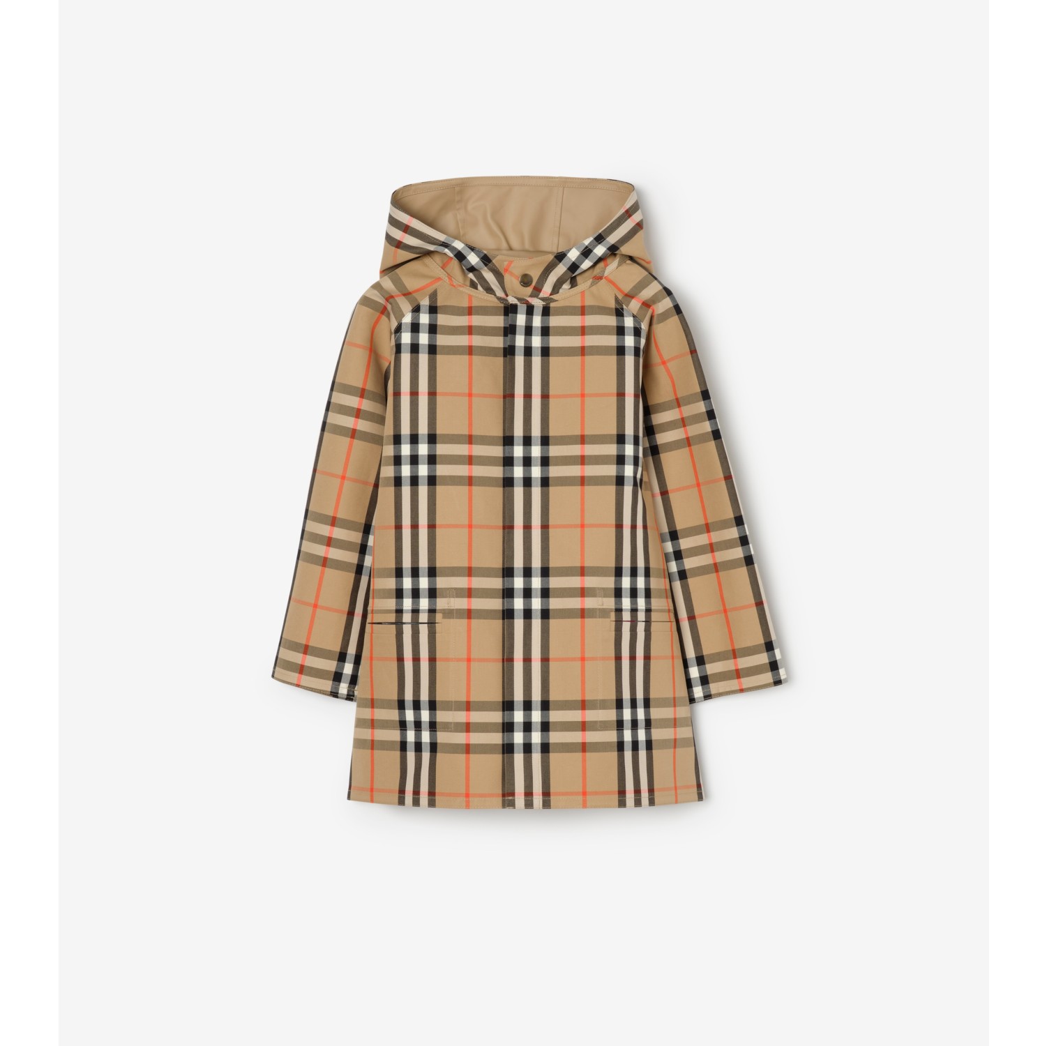 Check Cotton Hooded Coat in Sand beige | Burberry® Official