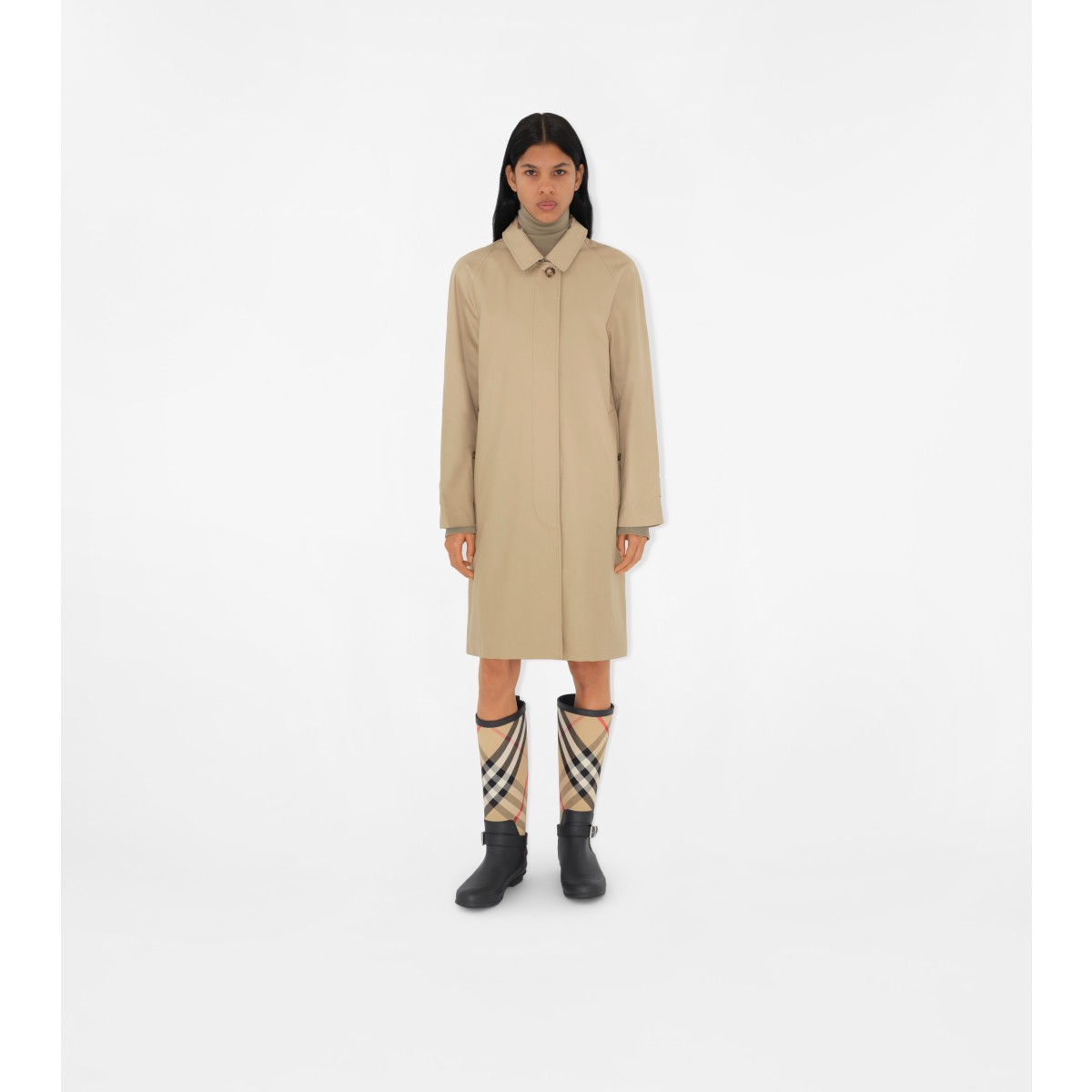  Check Mid-length Lightweight Car Coat