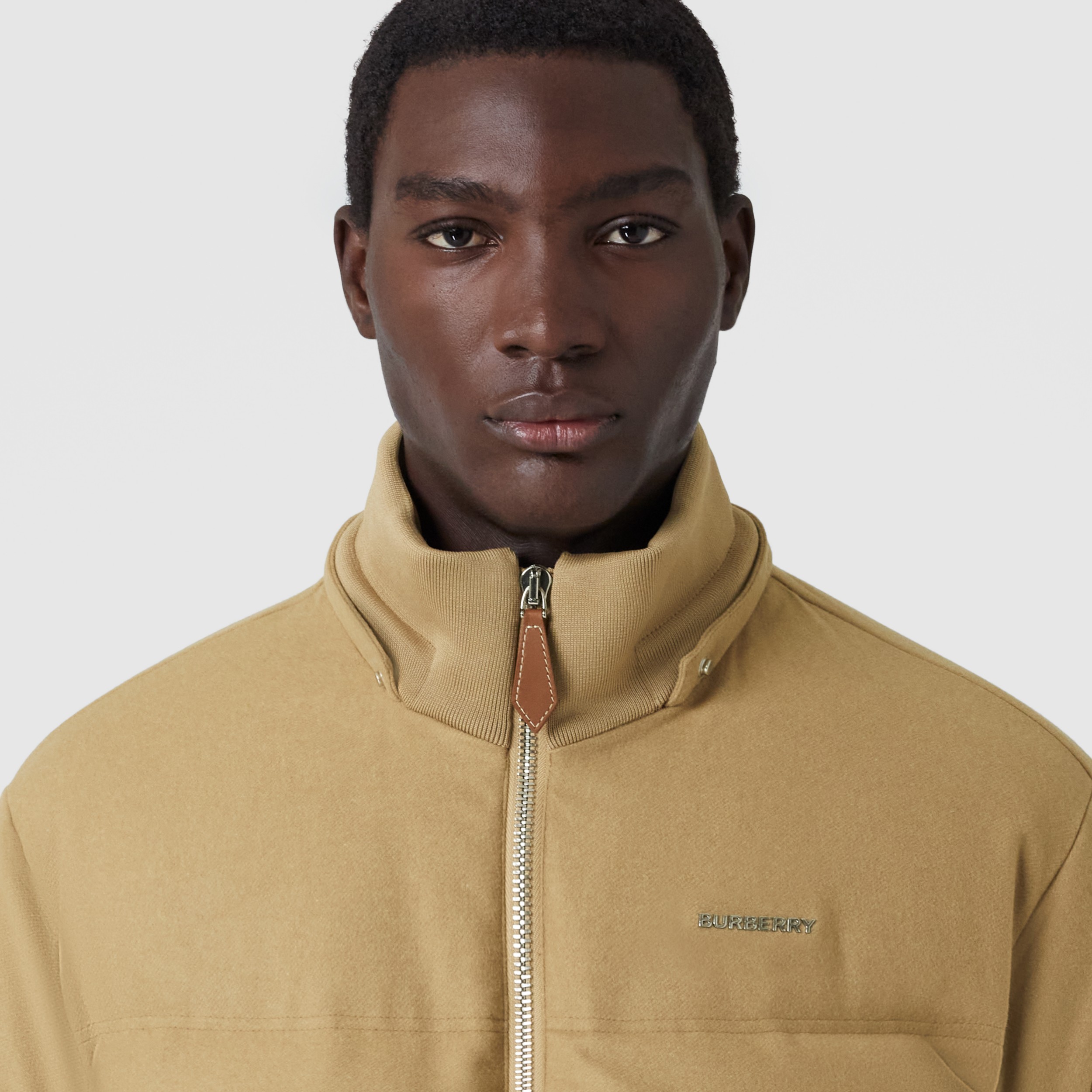 Detachable Hood Cotton Gabardine Puffer Jacket In Camel Men