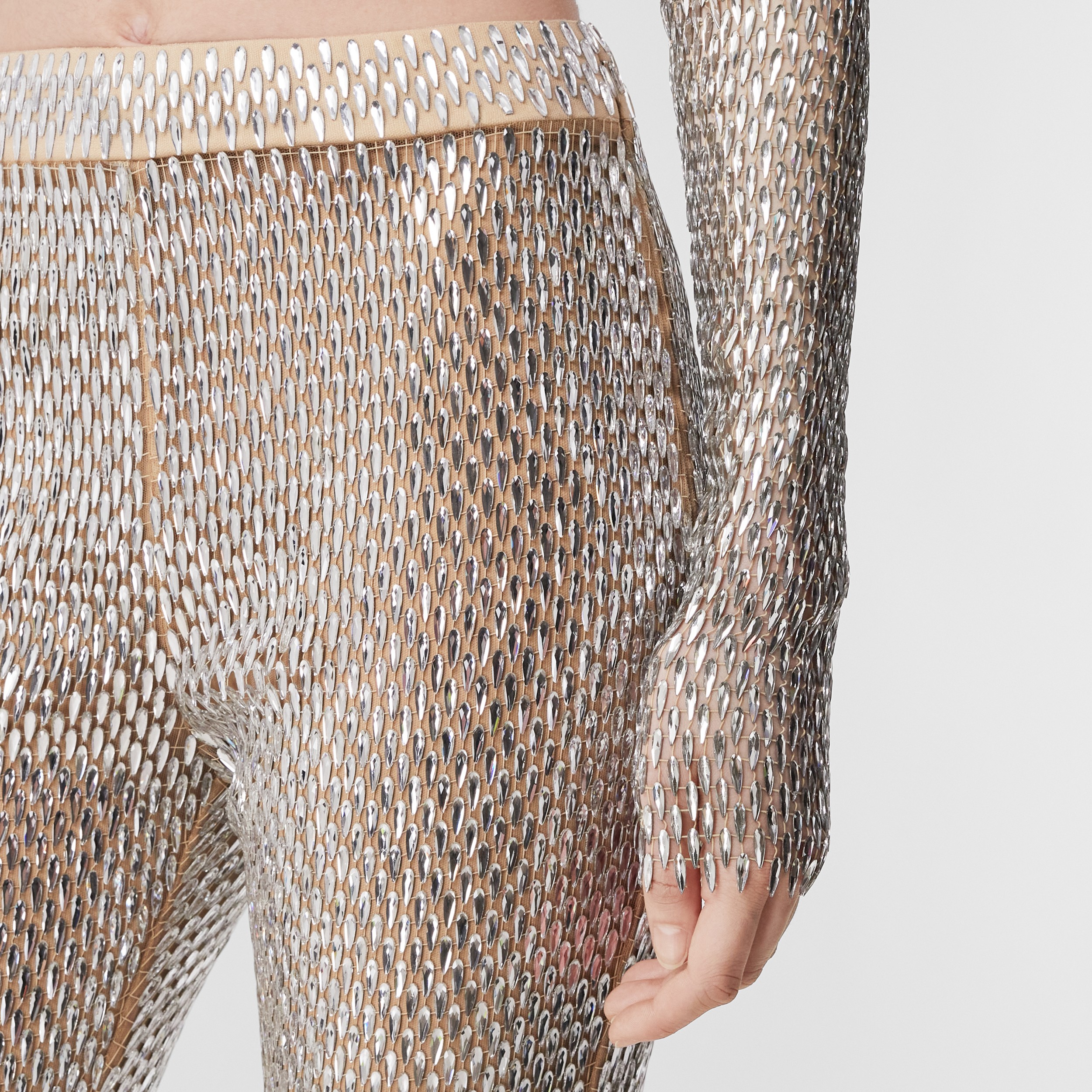 Metallic Crystal-embellished Mesh Leggings in Clear - Women | Burberry® Official - 2