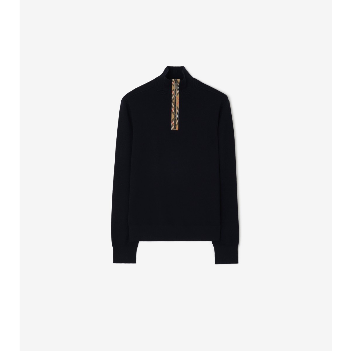  Check Trim Wool Half-zip Sweater
