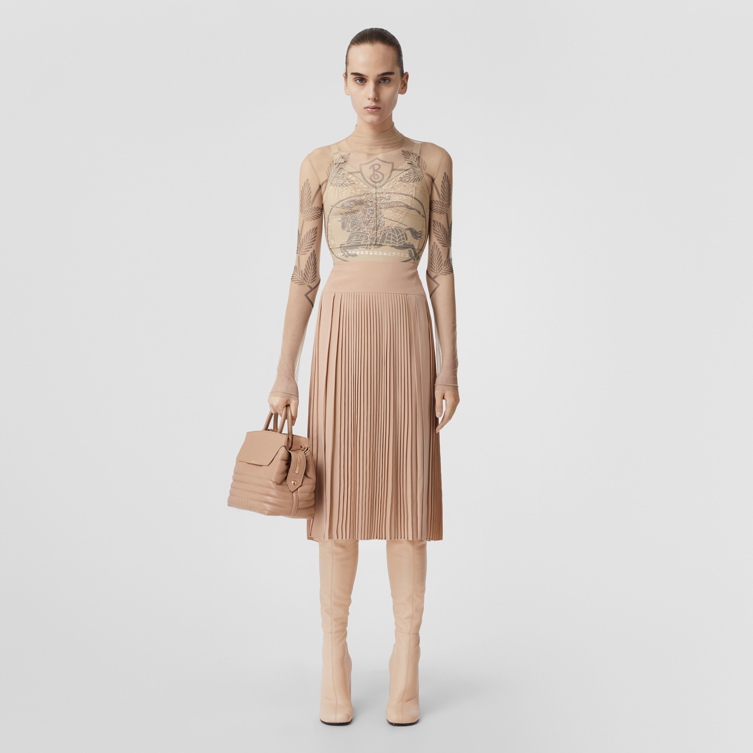 Crepe De Chine Pleated Skirt in Cappuccino - Women | Burberry® Official - 1