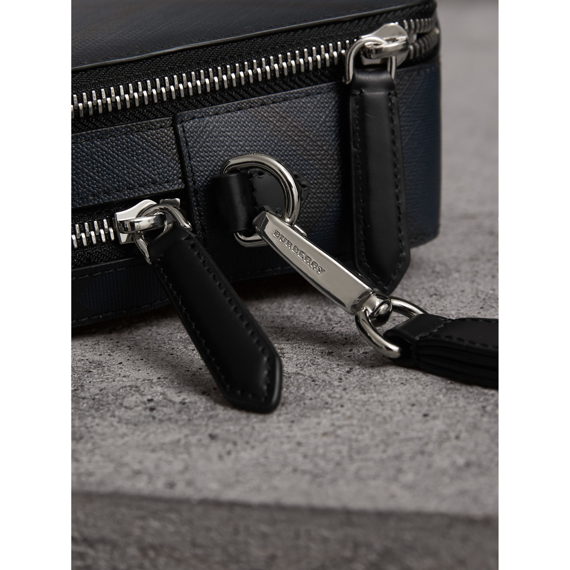 Leather-trimmed London Check Pouch in Navy/black - Men | Burberry ...