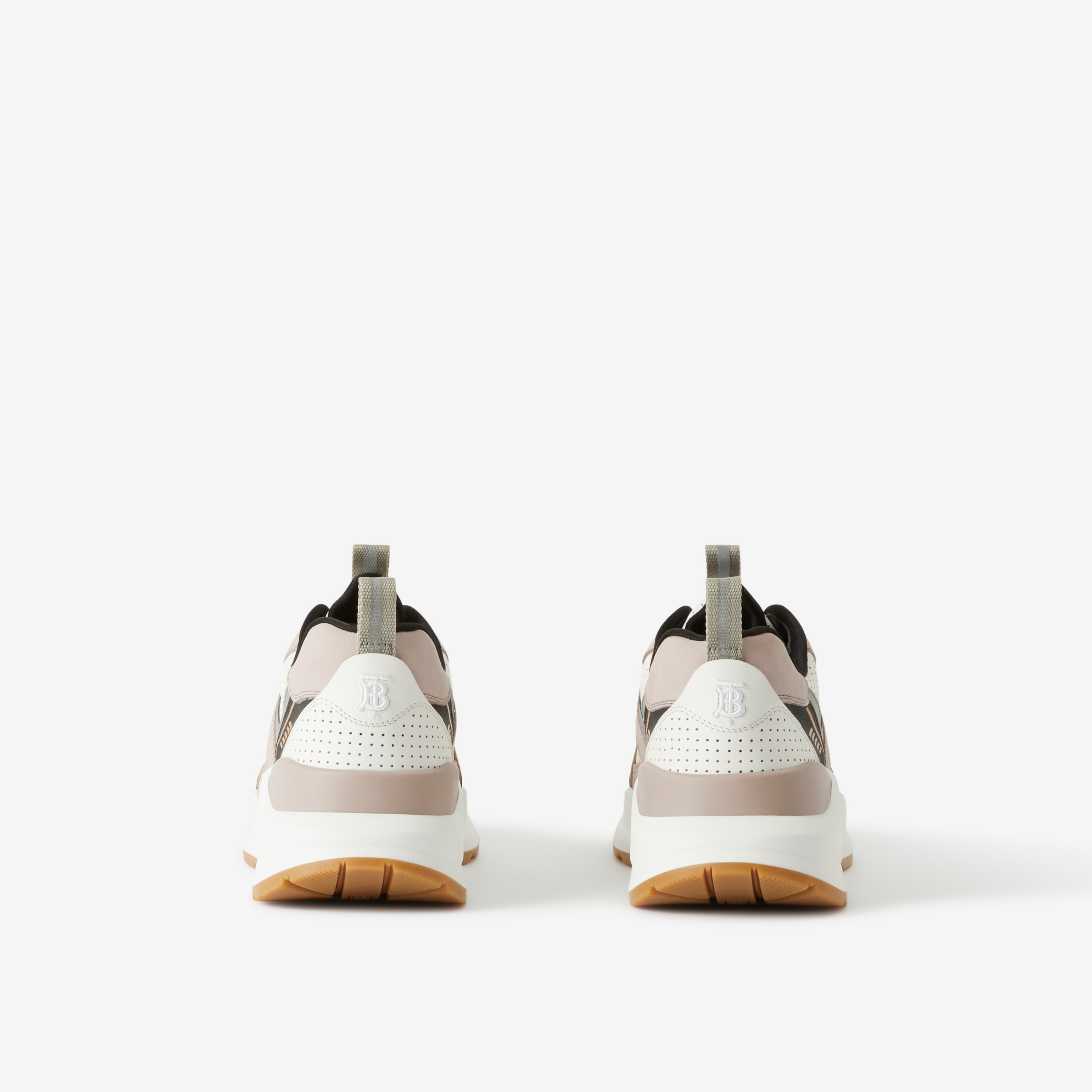 Zapatillas deportivas en piel y nailon con logotipo grabado (Crudo Pálido/gris/blanco) - Mujer | Burberry® oficial - 3