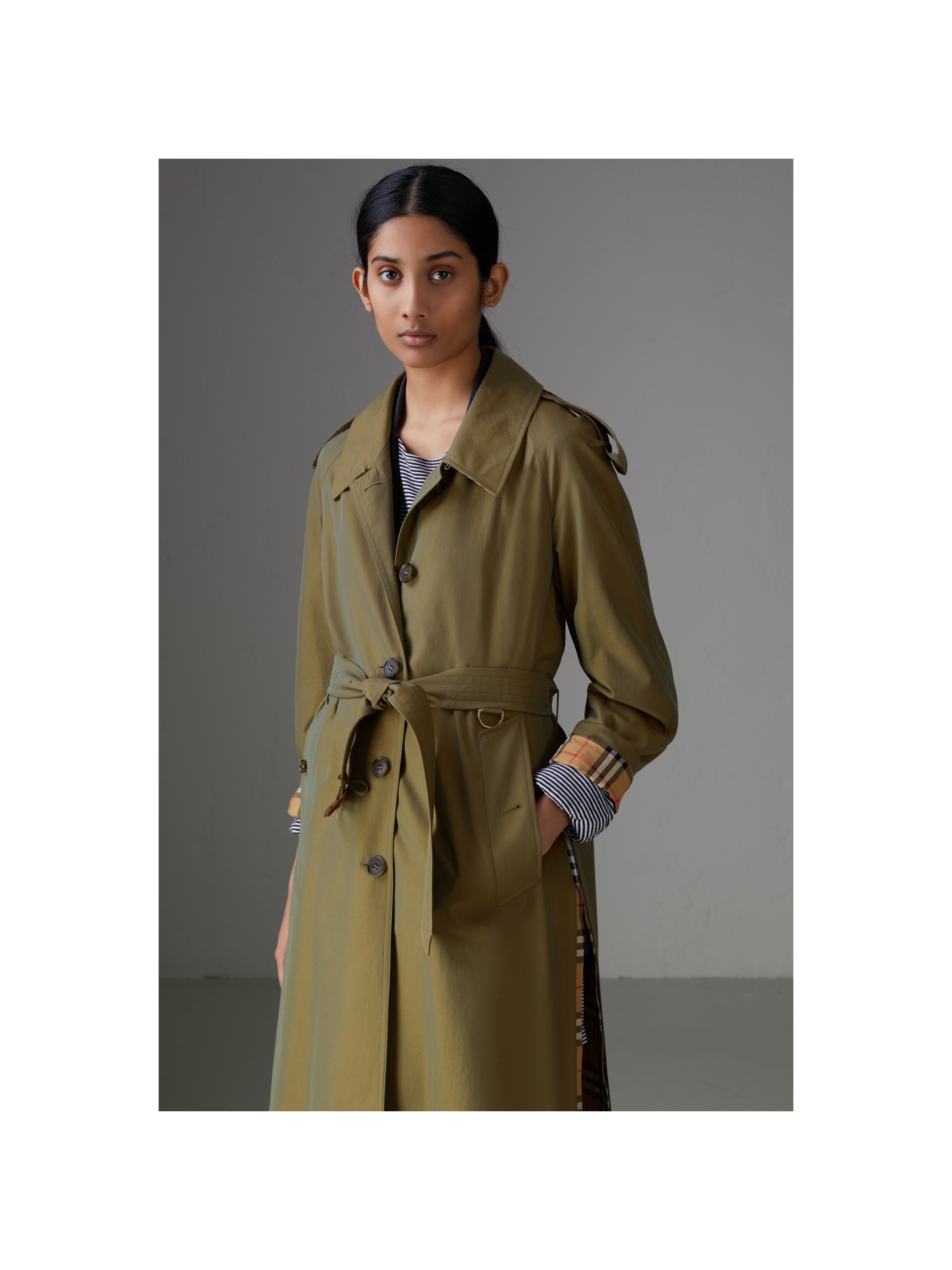 侧开衩轻薄嘎巴甸 trench 风衣 (亮橄榄色) - 女士 | burberry 博柏利