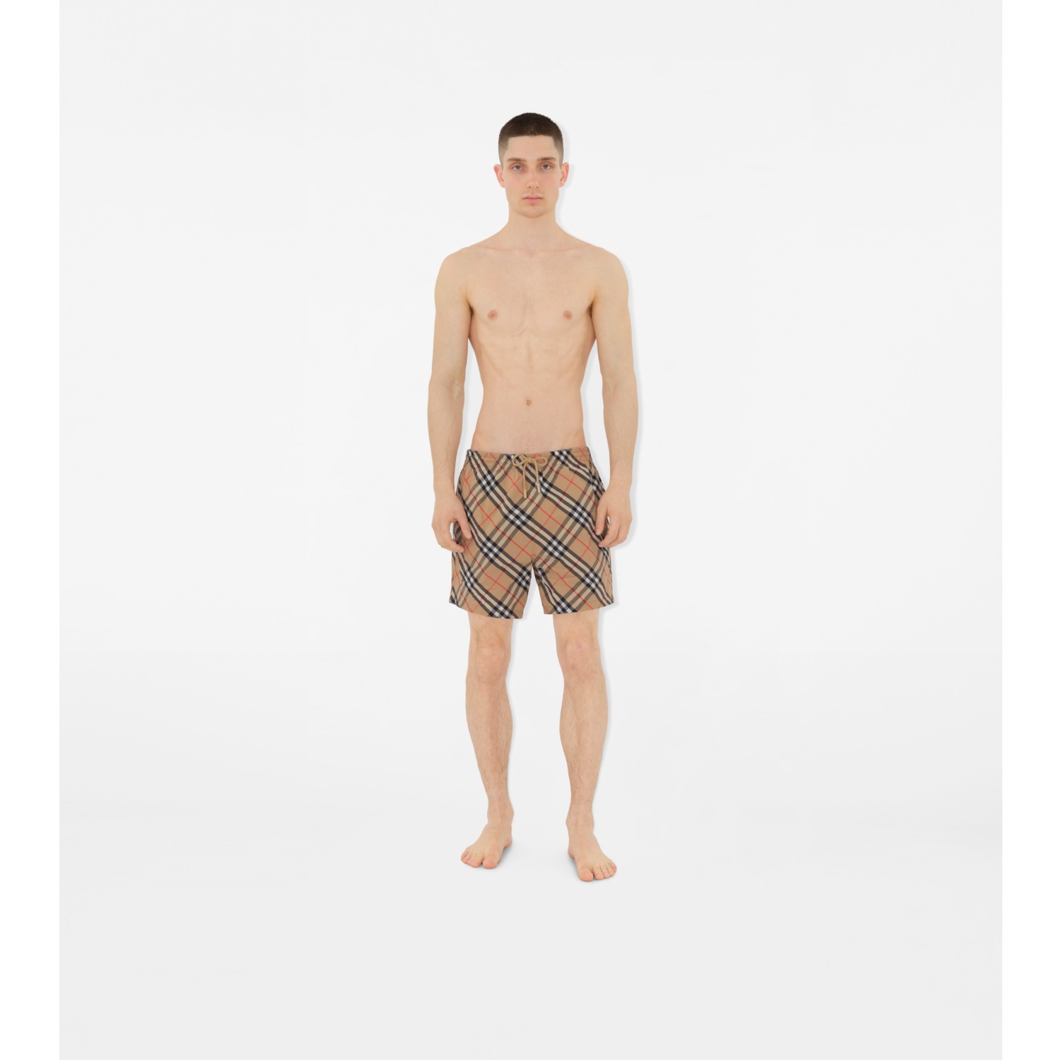 Check Swim Shorts in Sand Men Burberry Official