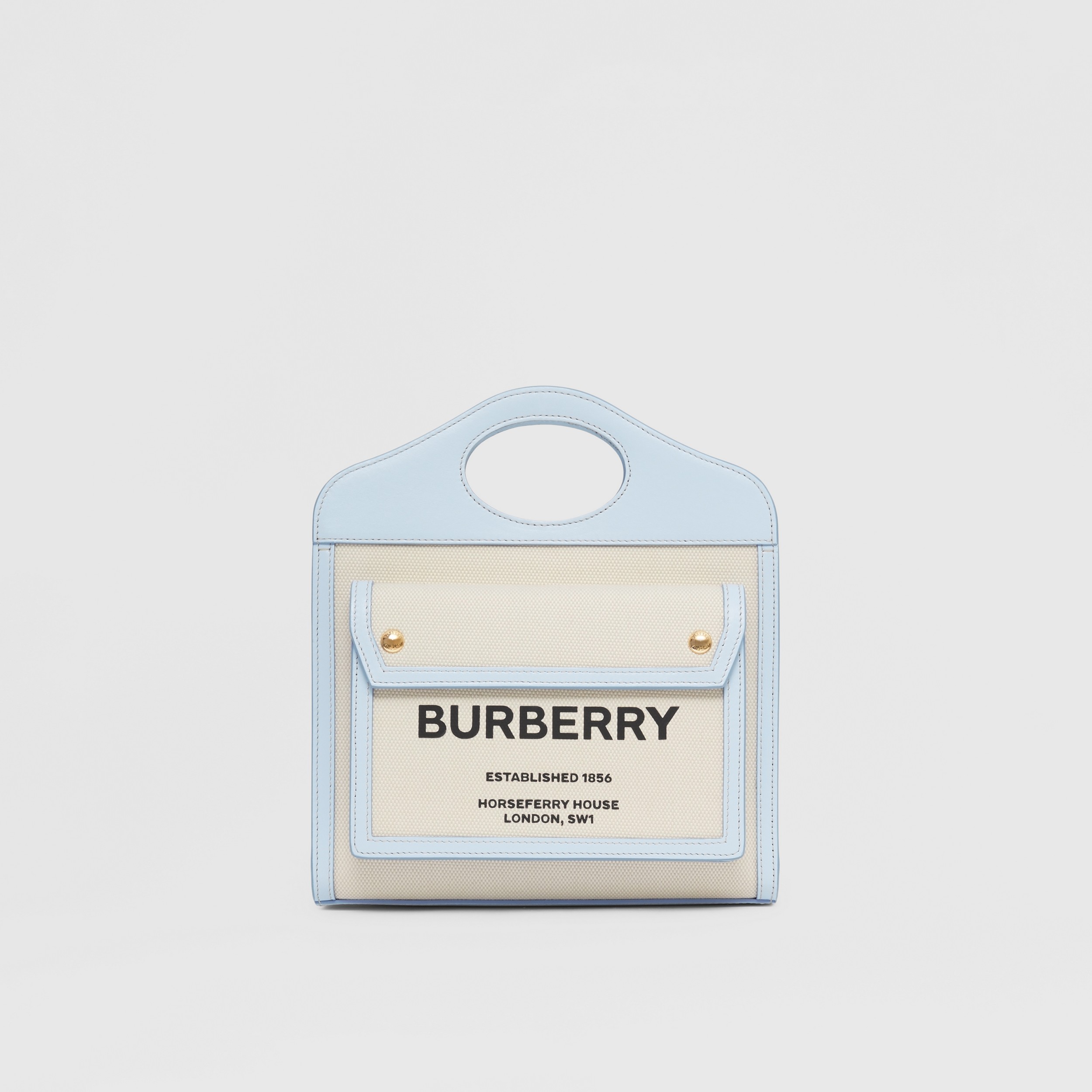 Borsa Pocket mini bicolore in tela e pelle (Bianco Naturale/blu Pallido) - Donna | Sito ufficiale Burberry® - 1