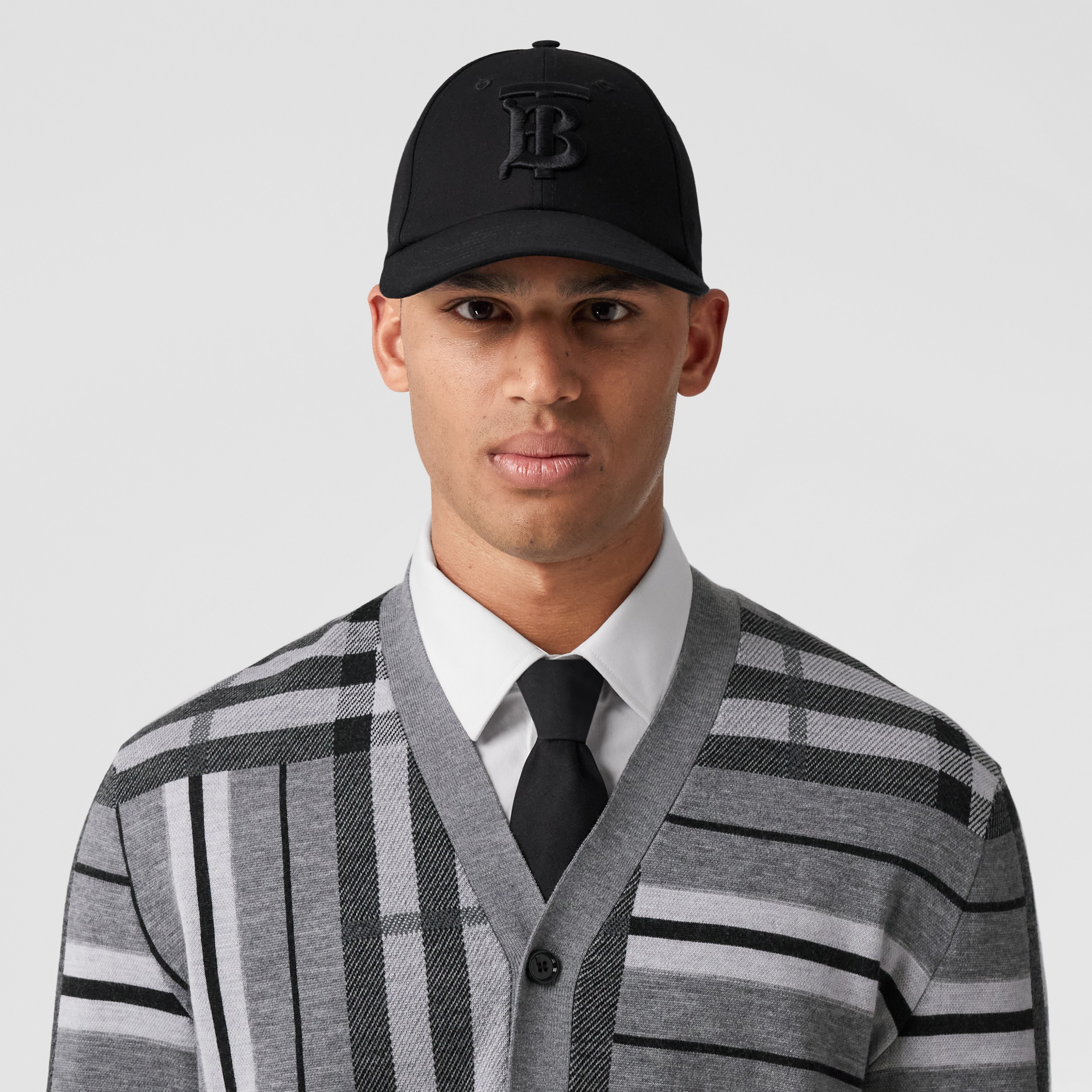 Check and Stripe Wool Jacquard Cardigan in Flint Melange - Men | Burberry® Official - 2