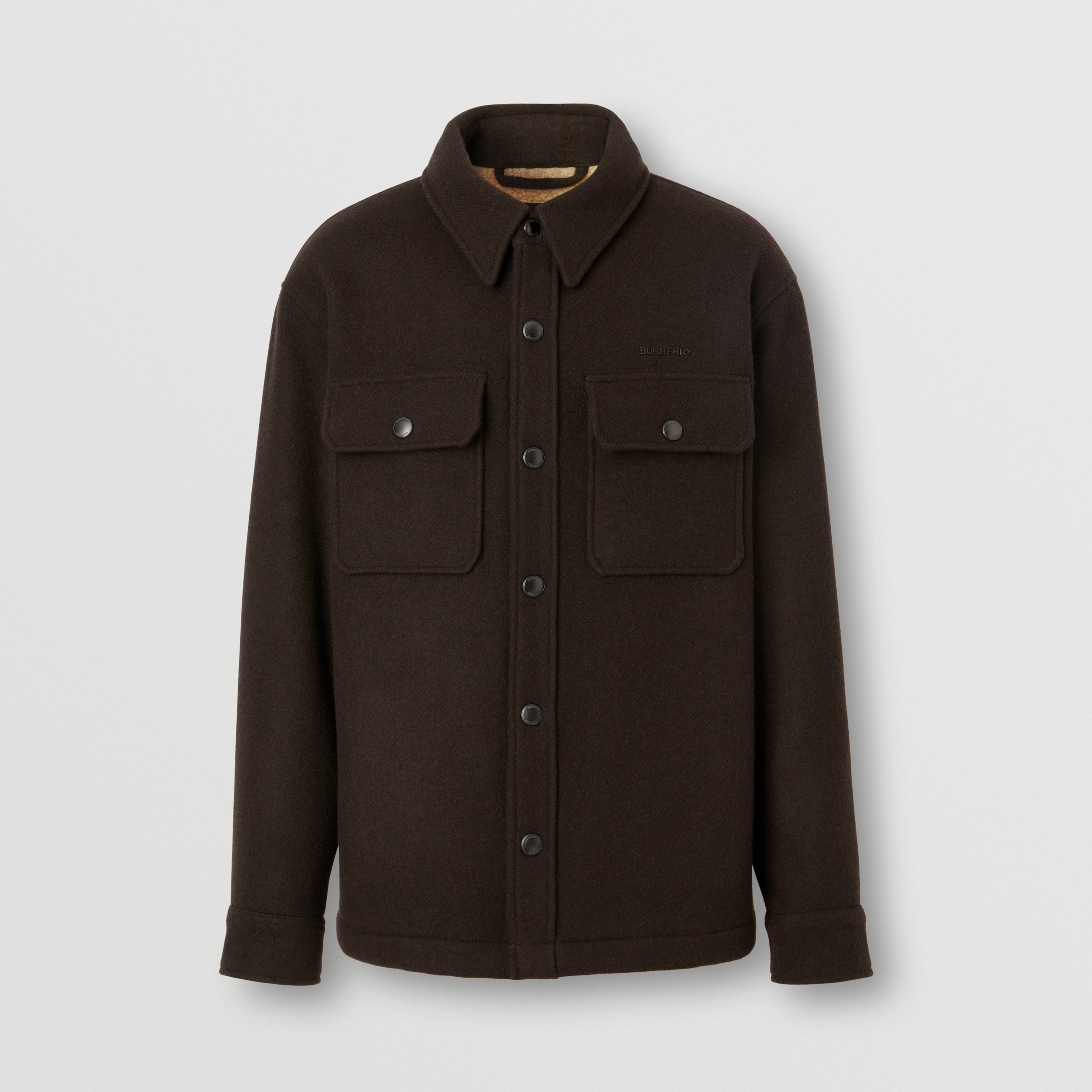 Logo Detail Cashmere Overshirt in Chocolate Brown - Men | Burberry® Official - 4