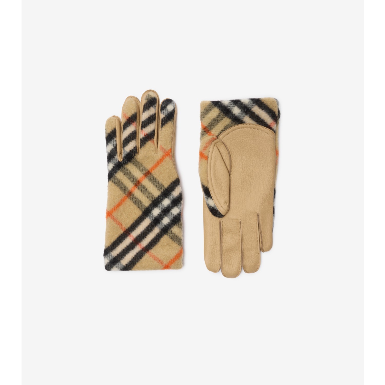 Check Wool Gloves in Sand Men Burberry Official