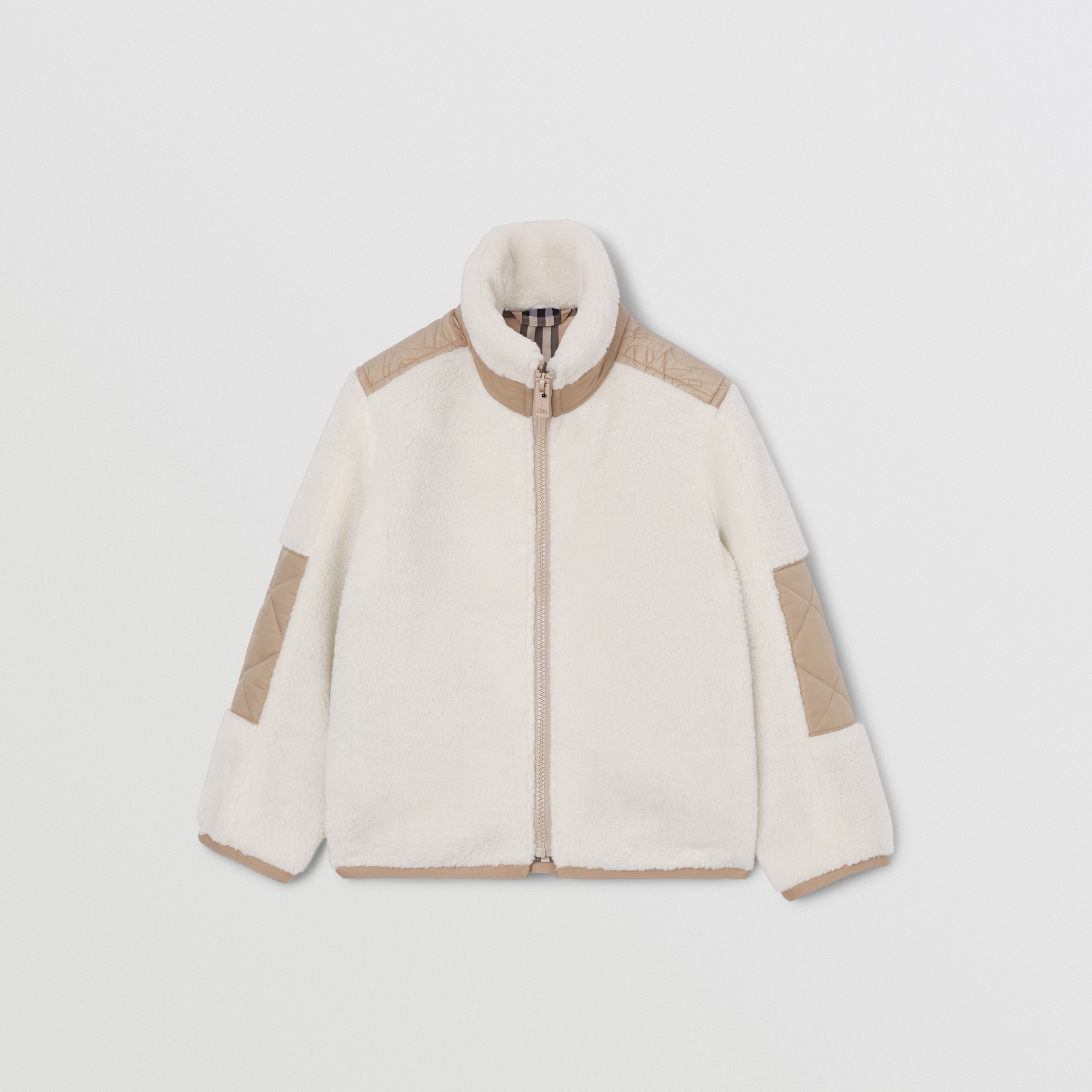 Monogram Quilted Panel Fleece Jacket in White - Girl | Burberry® Official - 1
