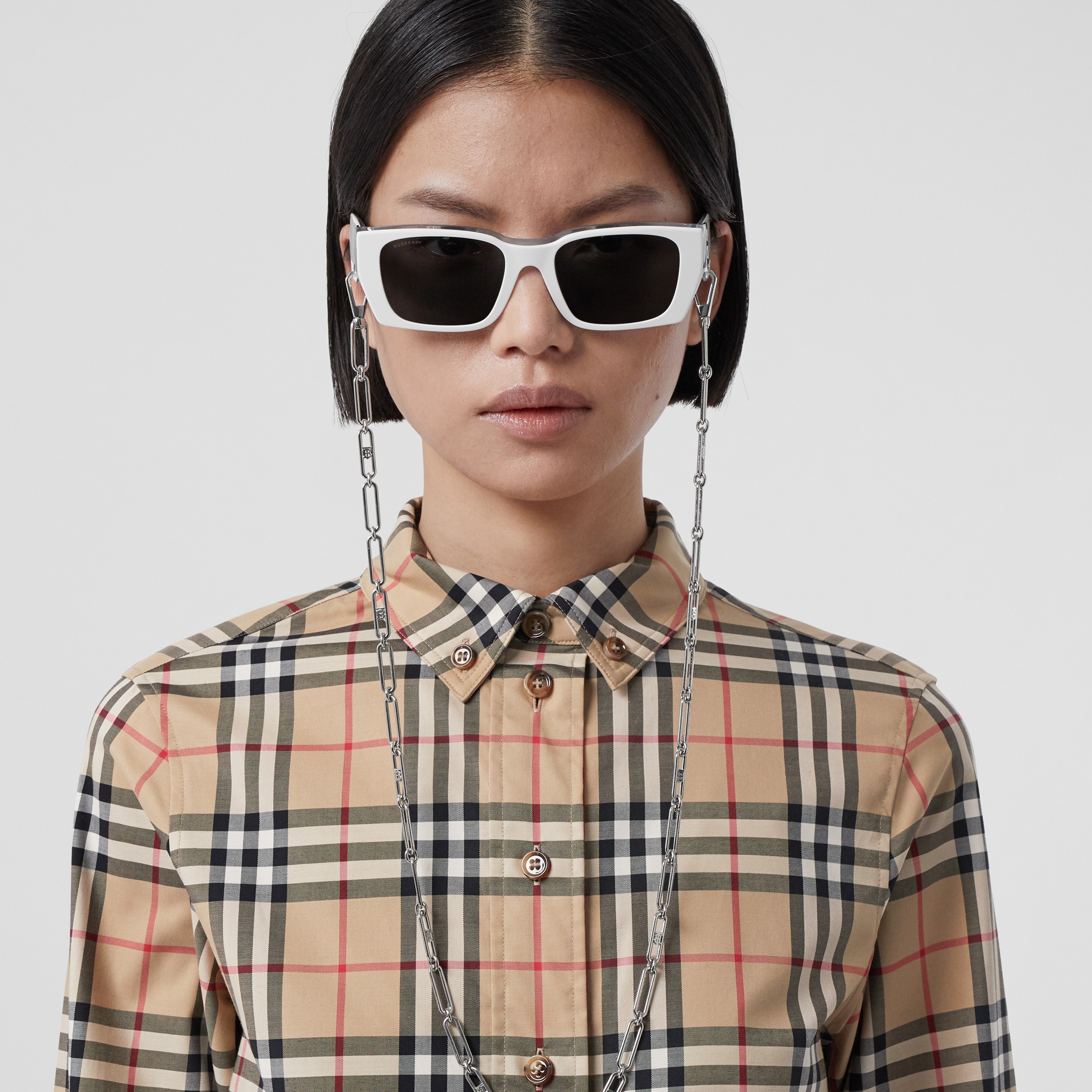 Vintage Check Stretch Cotton Tie-waist Shirt Dress in Archive Beige | Burberry® Official - 2
