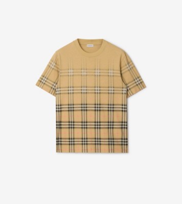 Gradient Check Cotton T-shirt in Sand beige - Men | Burberry® Official