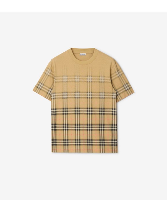 Baumwoll-T-Shirt in Check mit Farbverlauf