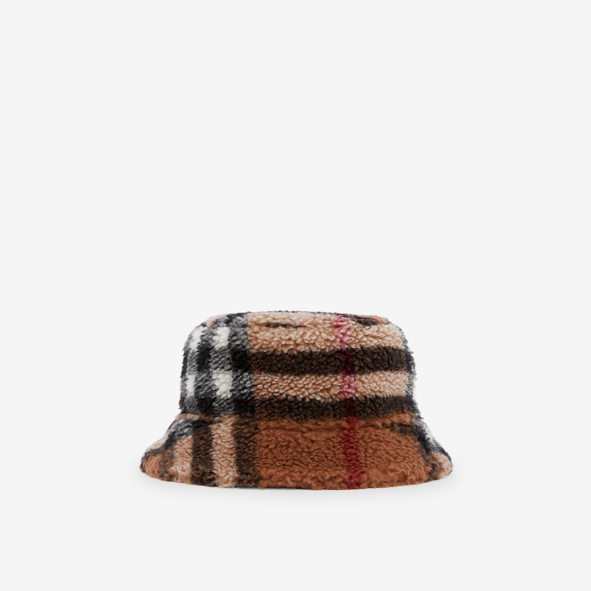 Reversible Check Fleece Bucket Hat in Birch Brown | Burberry