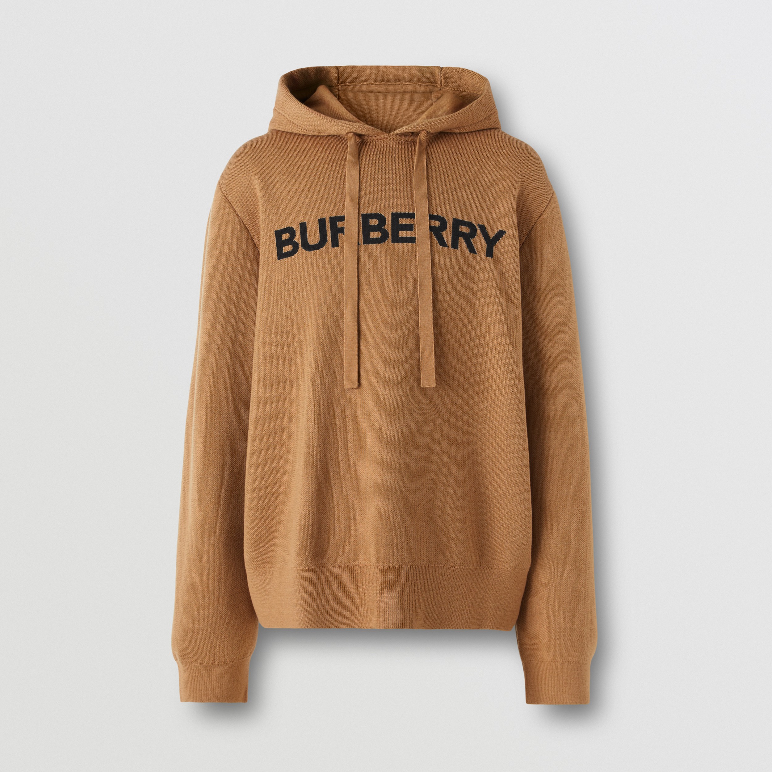 Logo Intarsia Wool Cotton Oversized Hoodie in Camel - Men | Burberry® Official - 4