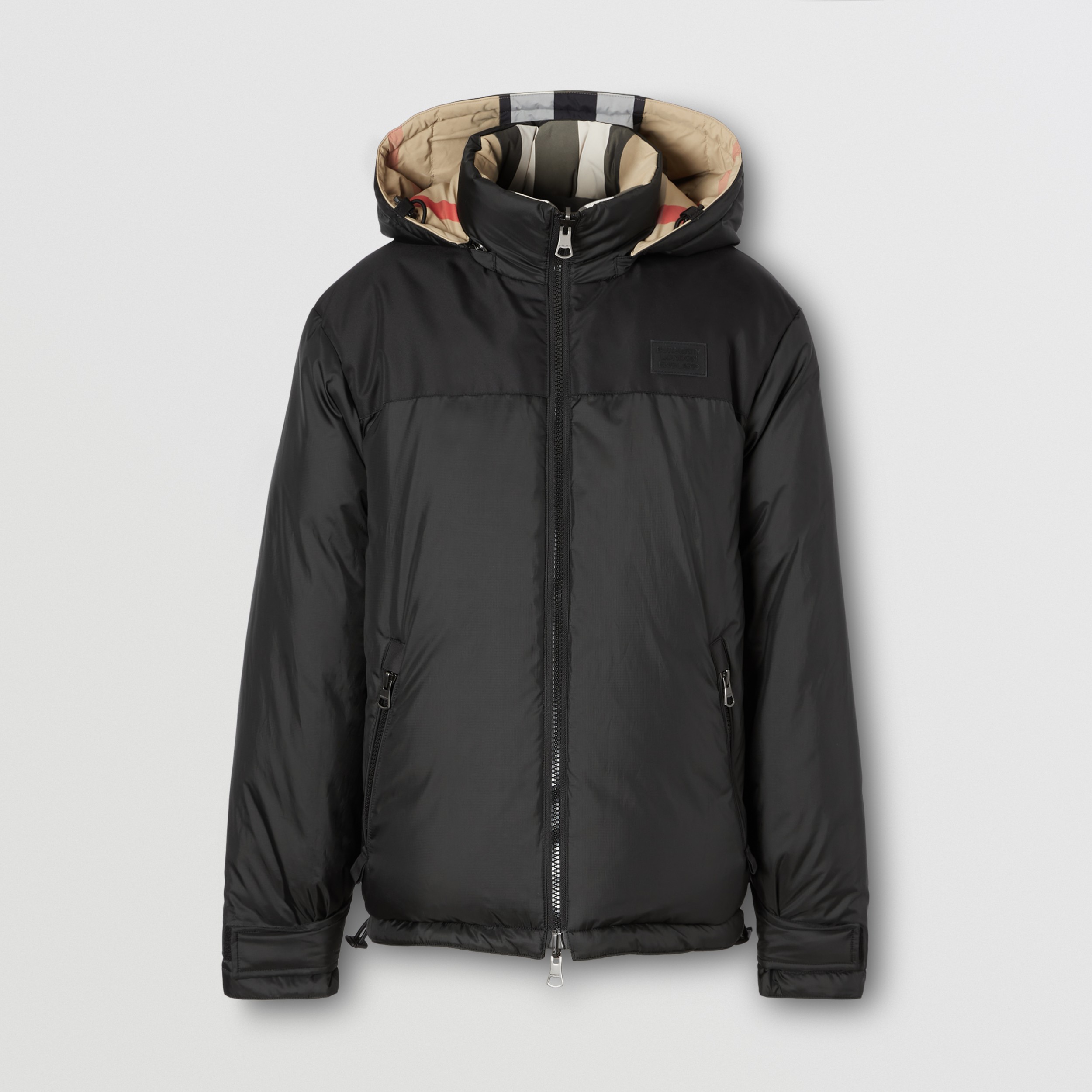 Reversible Exaggerated Check Nylon Puffer Jacket in Archive Beige/black -  Men | Burberry® Official