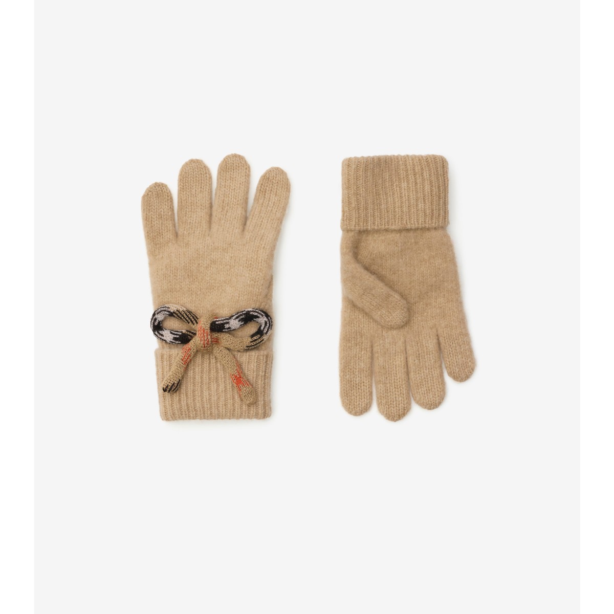  Check Bow Wool Cashmere Gloves