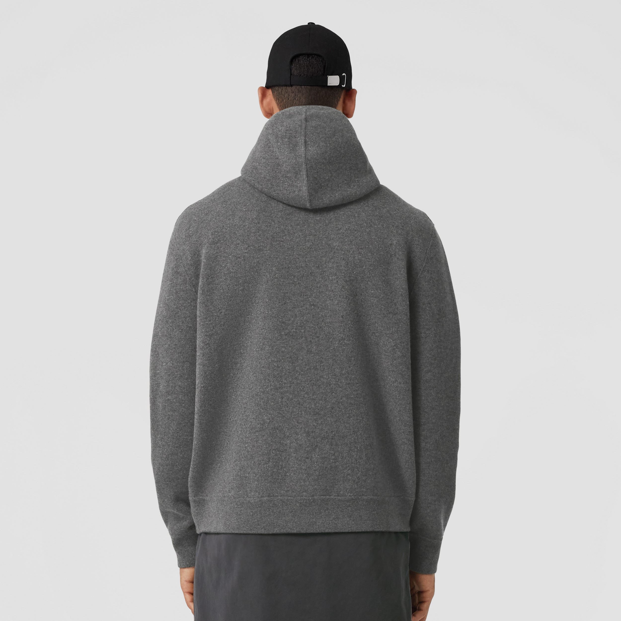 Suéter com capuz oversize de cashmere com detalhe de logotipo (Mescla  Cinza Pedra) - Homens | Burberry® oficial - 3