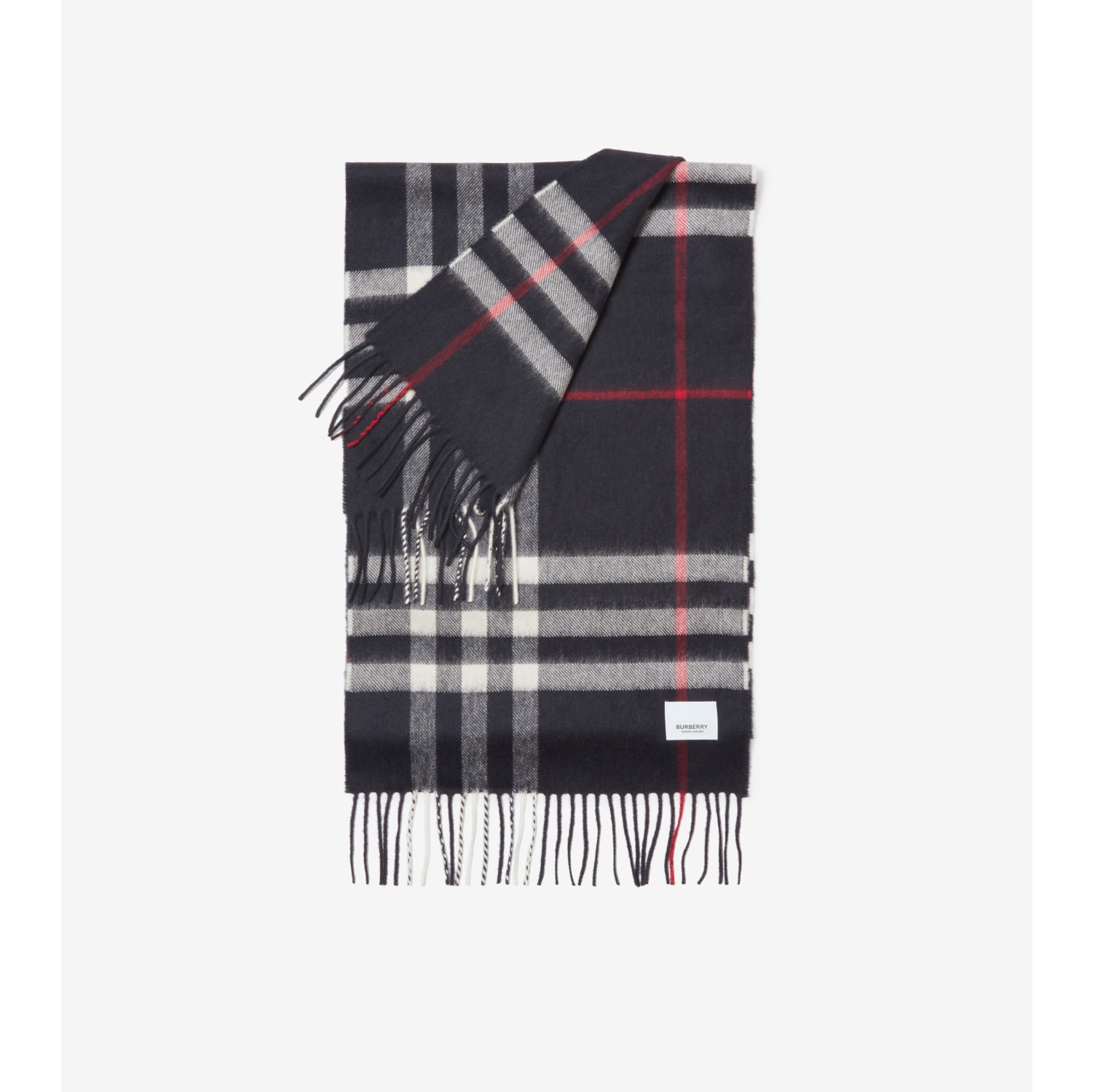 Check Cashmere Scarf in Navy | Burberry® Official