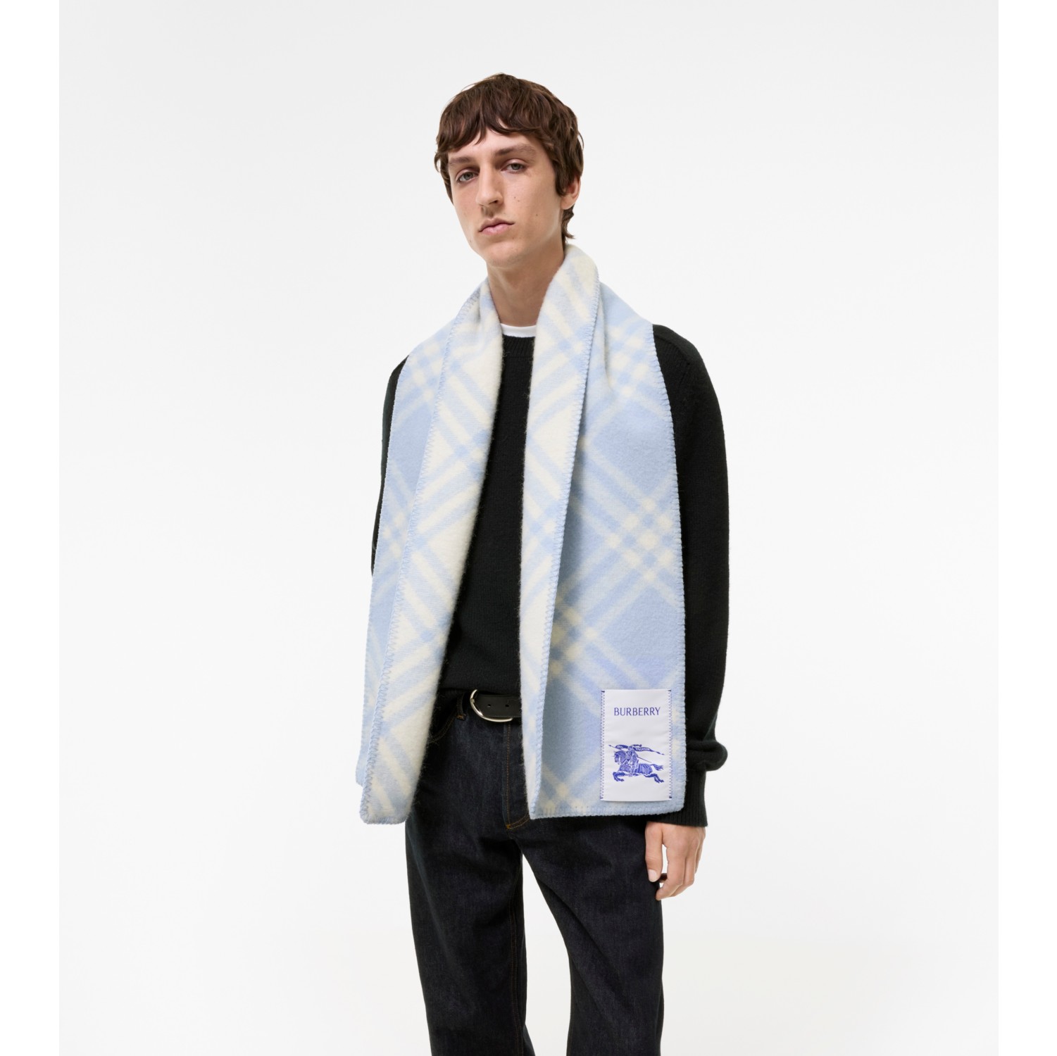 Check Wool Scarf in Dive blue | Burberry® Official