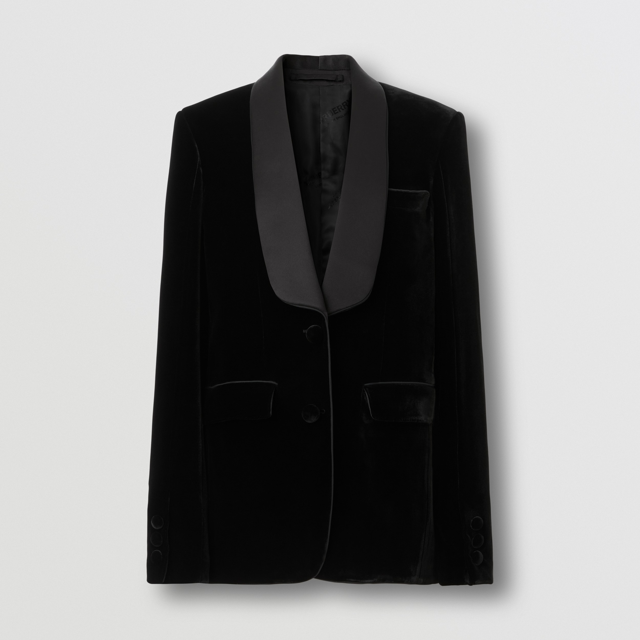 Silk Satin Trim Velvet Tailored Jacket in Black - Women | Burberry® Official - 4