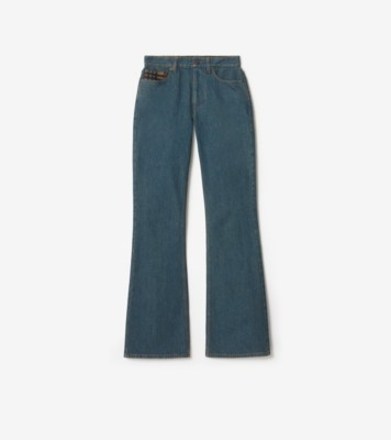 High-rise Bootcut Jeans in Mid blue - Women, Cotton | Burberry