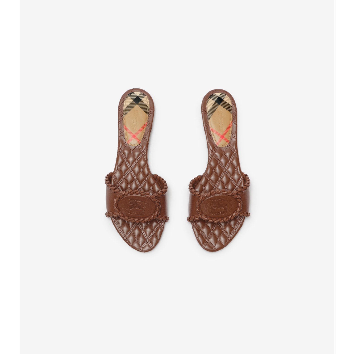 Leather Knight Stamp Slides​ in Saddle brown - Women | Burberry
