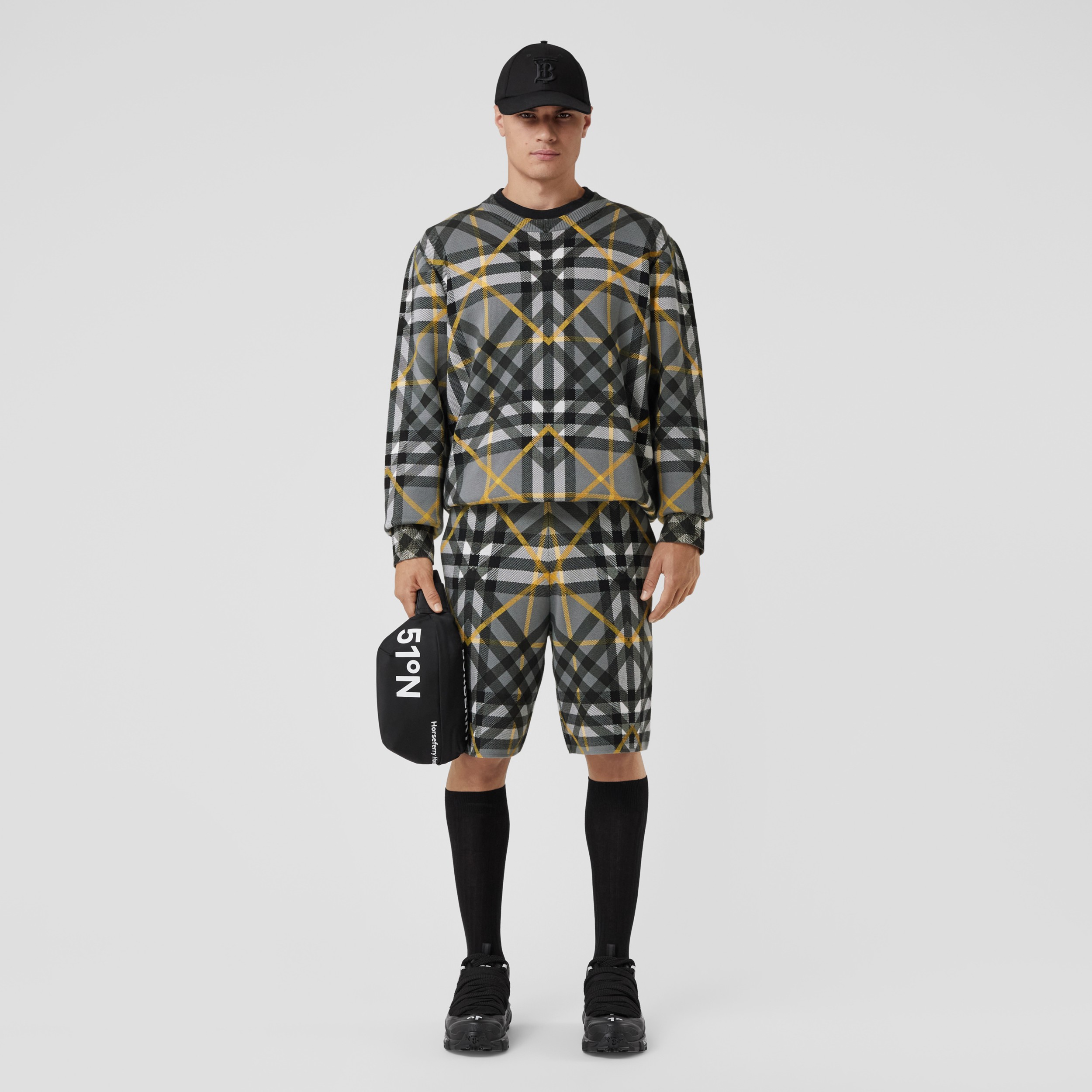 Layered Check Cotton Jacquard Shorts in Storm Grey - Men | Burberry® Official - 4