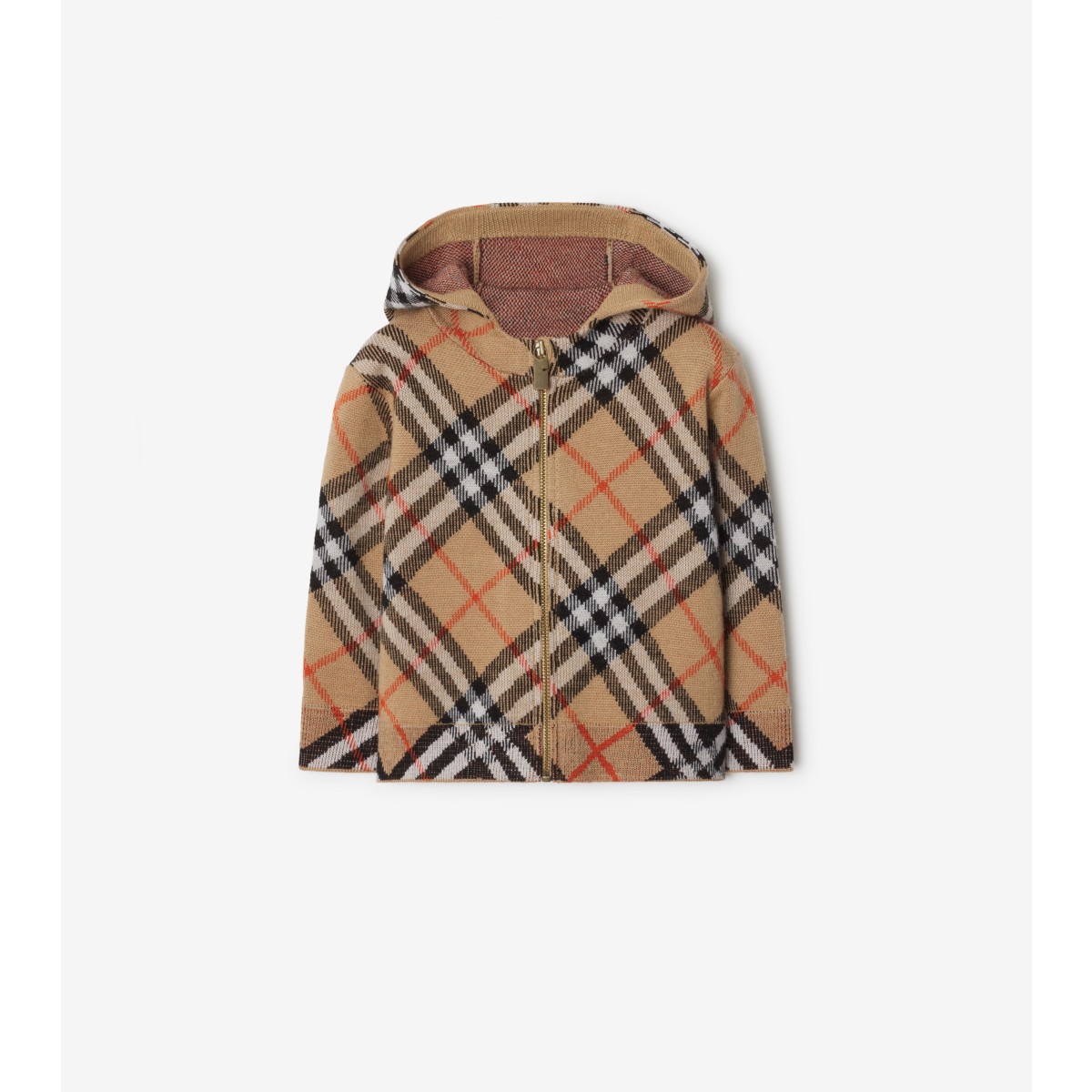 Burberry Check Pattern Zipped Hoodie In Sand