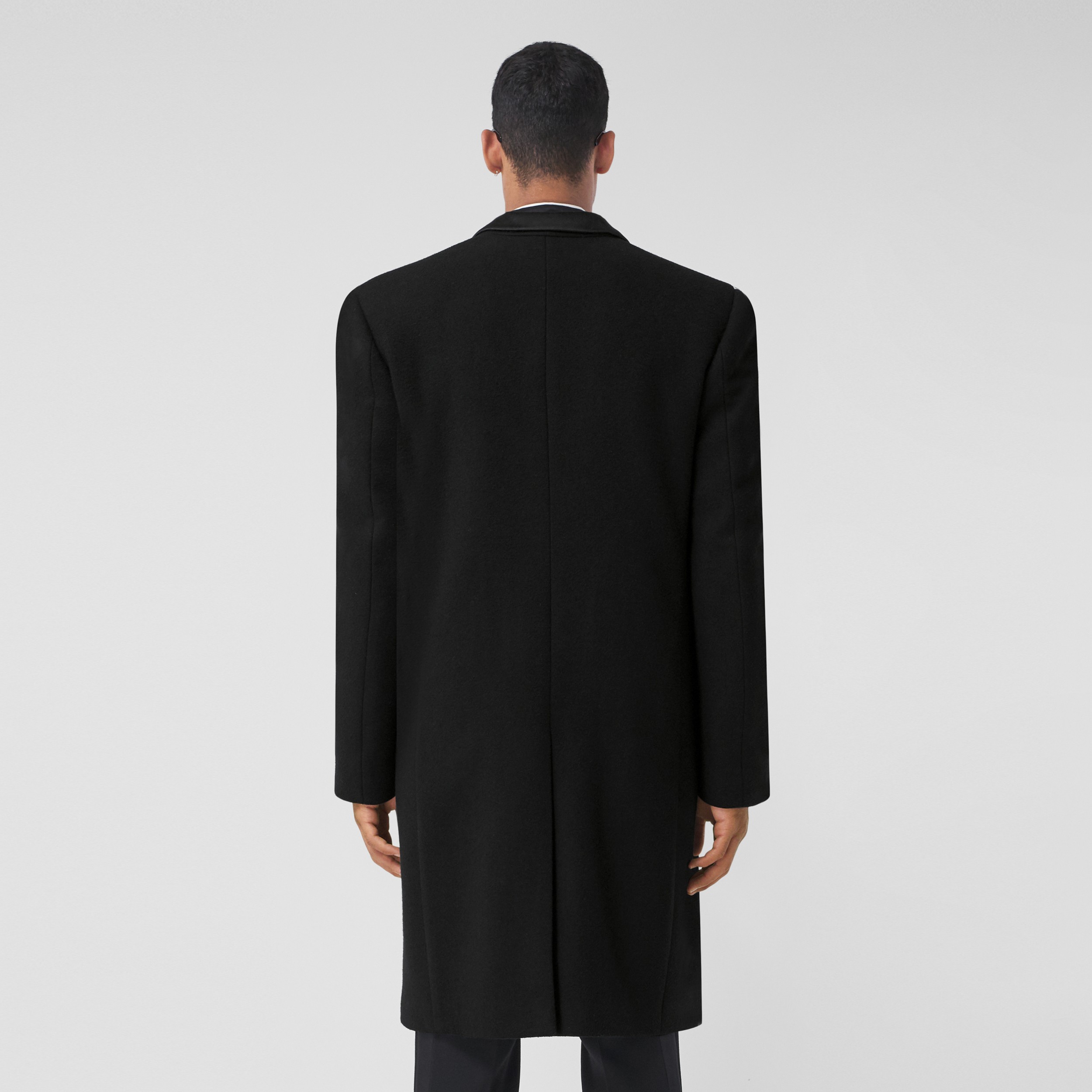 Silk Satin Collar Wool Coat in Black - Men | Burberry® Official - 3