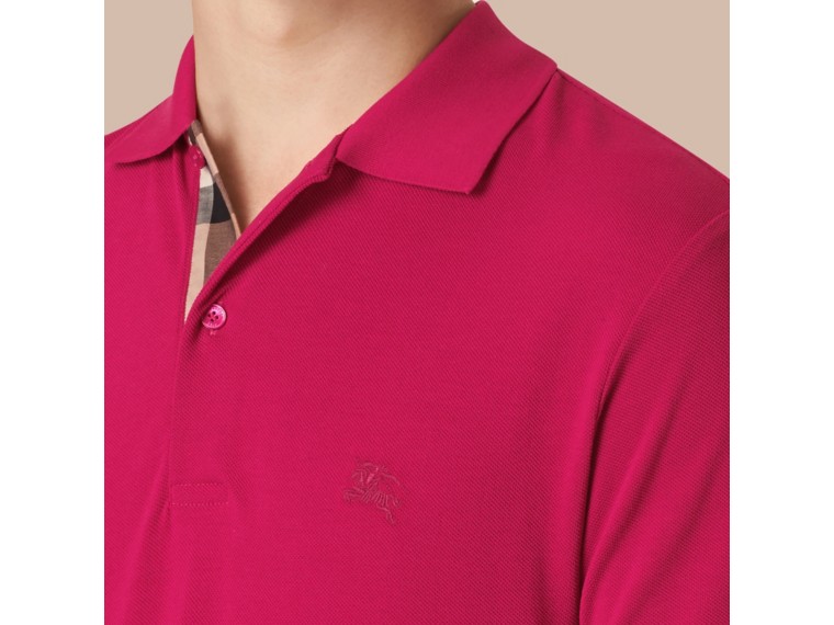 Check Placket Cotton Piqué Polo Shirt Vibrant Fuchsia | Burberry
