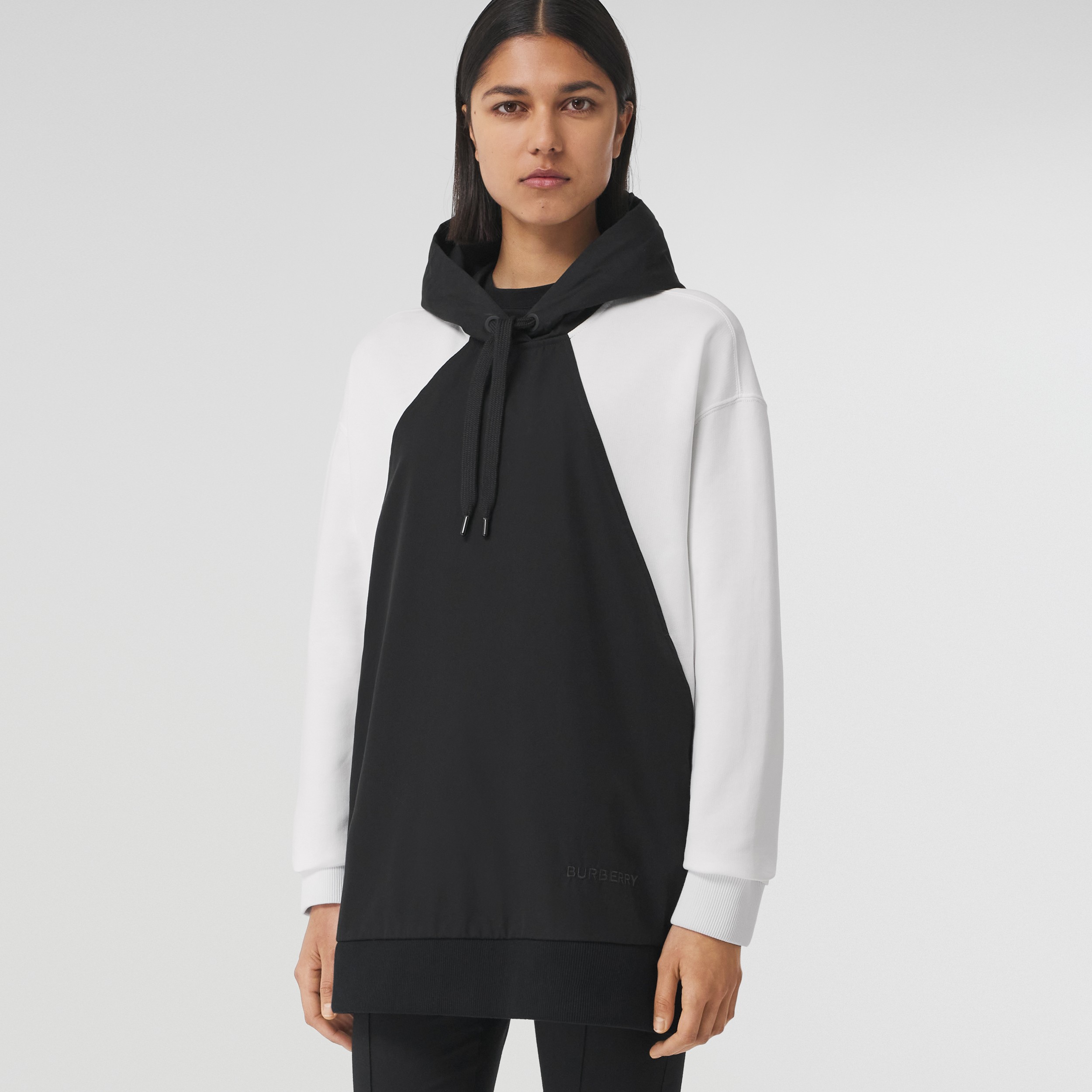 Geometric Panel Cotton Oversized Hoodie in White - Women | Burberry® Official - 1