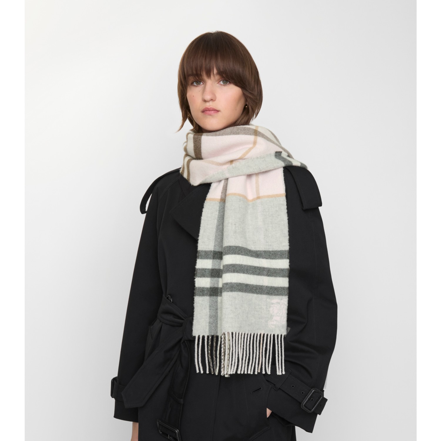 Contrast Check Cashmere Scarf