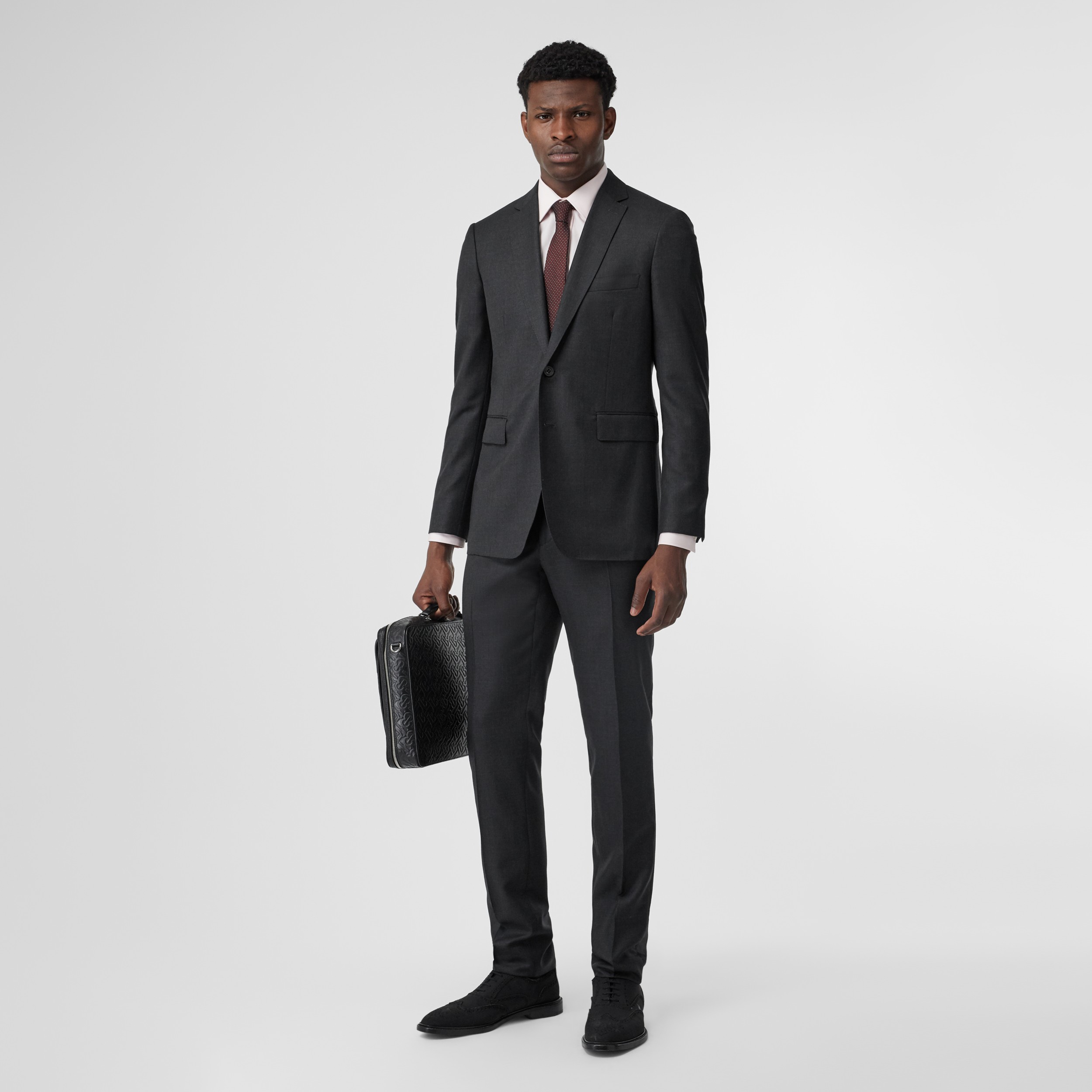 Slim Fit Wool Silk Linen Suit in Dark Grey Melange - Men | Burberry ...