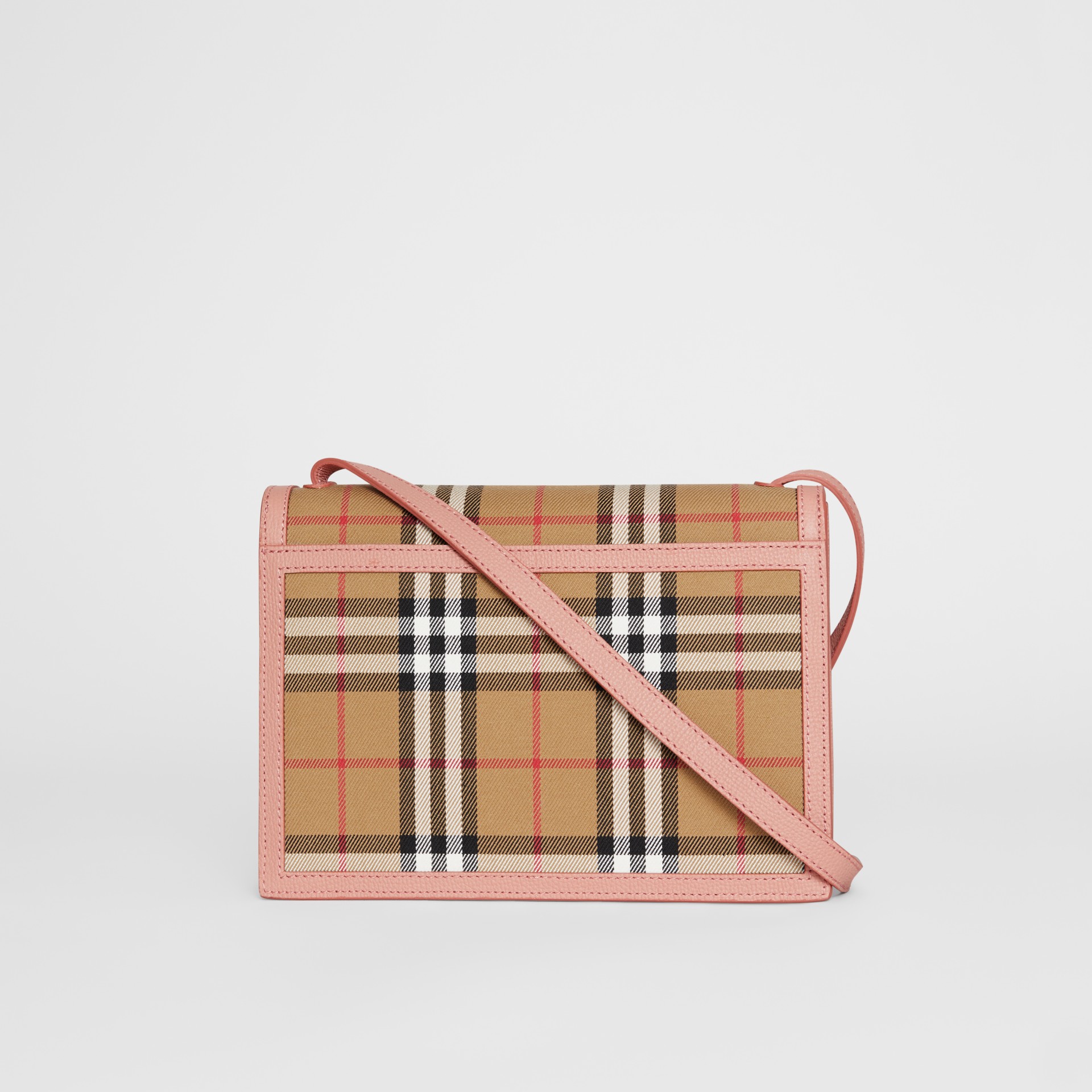 Small Vintage Check and Leather Crossbody Bag in Ash Rose Women