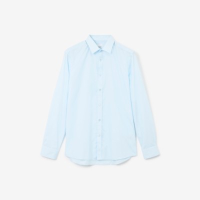 Slim Fit Monogram Motif Cotton Poplin Shirt in Pale Blue - Men | Burberry® Official