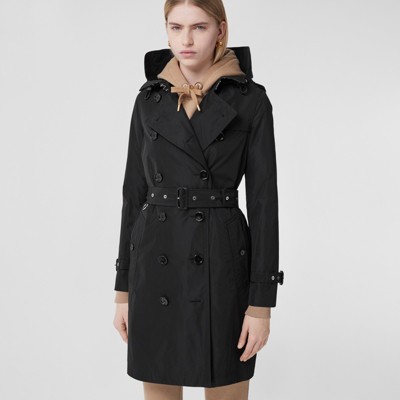 taffeta trench coat with detachable hood